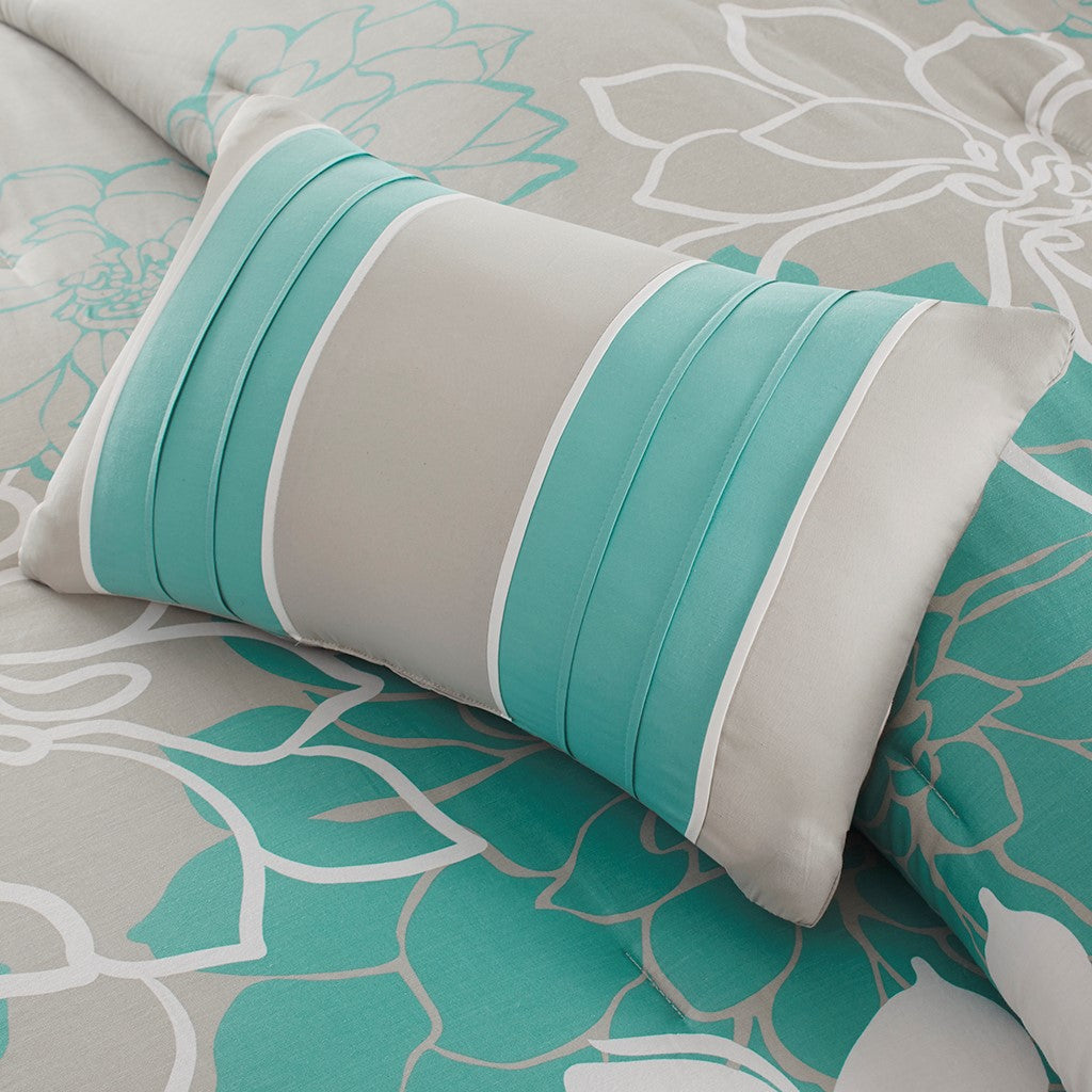 Printed Cotton Sateen Comforter Set Aqua Twin Twin Xl Twin Aqua Polyester