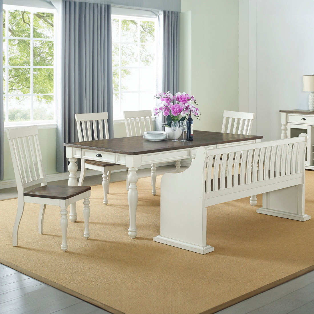 Joanna 6 Piece Dining Set White & Dark Brown White Wood