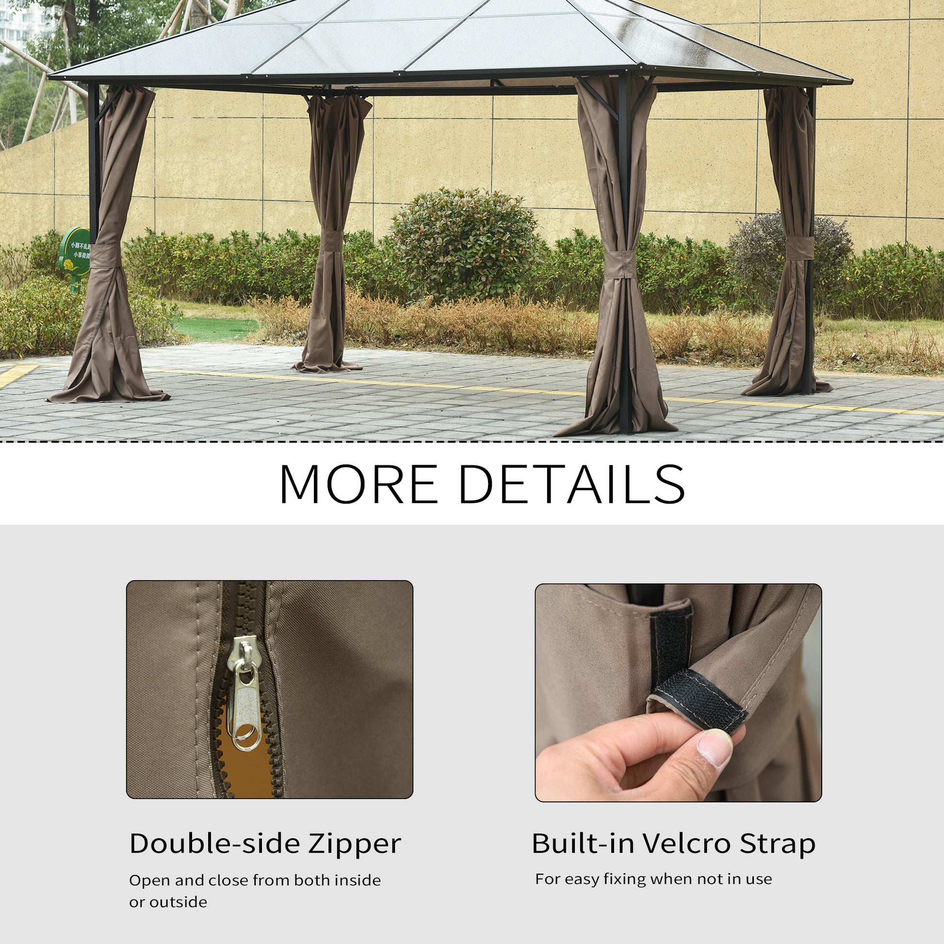 Outsunny 10' X 12' Universal Gazebo Sidewall Set With Panels, Hooks And C Rings Included For Pergolas And Cabanas, Dark Brown Brown Polyester