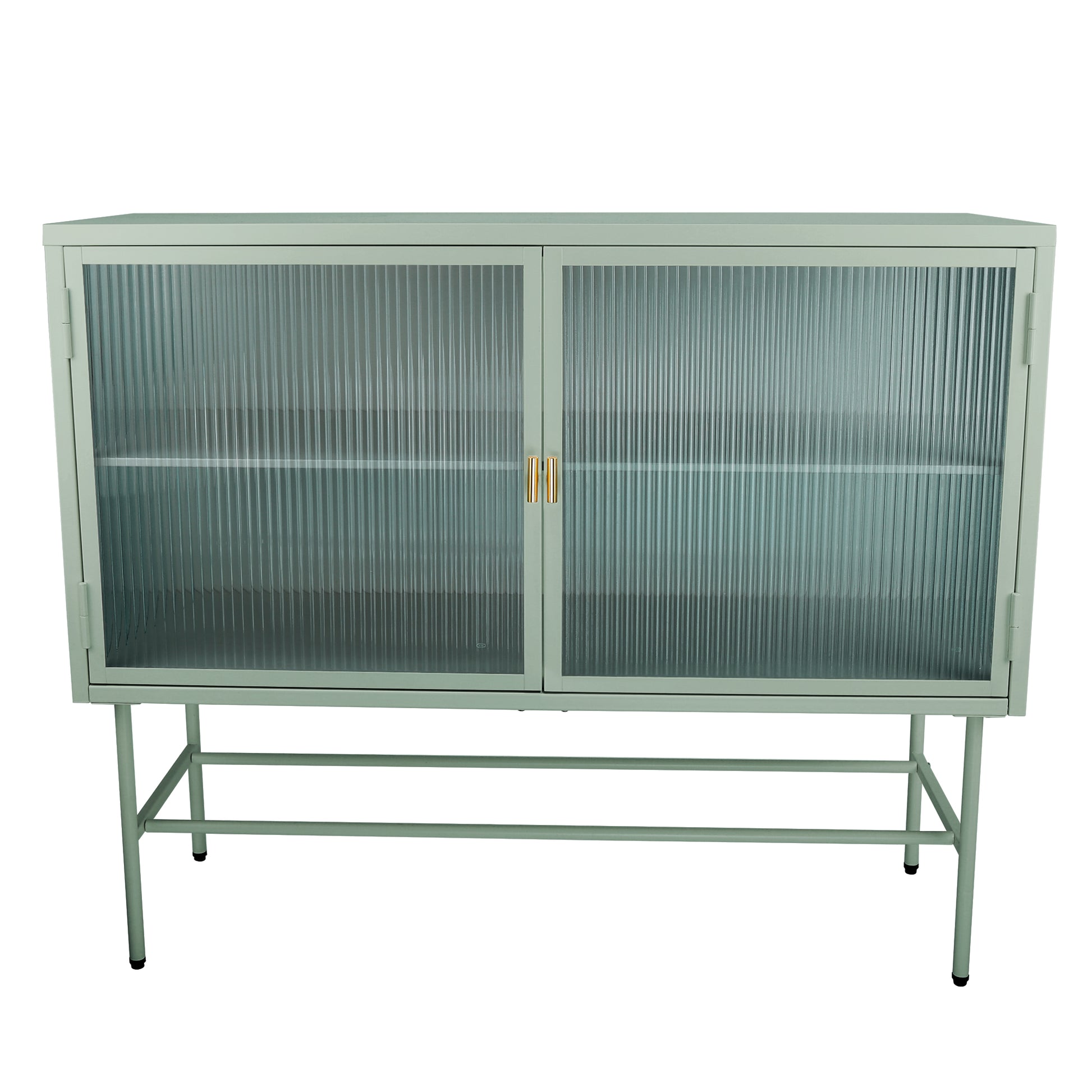 Mint Green Sideboard Storage Cabinet With Two Fluted Glass Doors Detachable Shelves Bottom Space For Living Room, Office, Dinging Room And Entryway Old Sku:W68743733 Green Steel