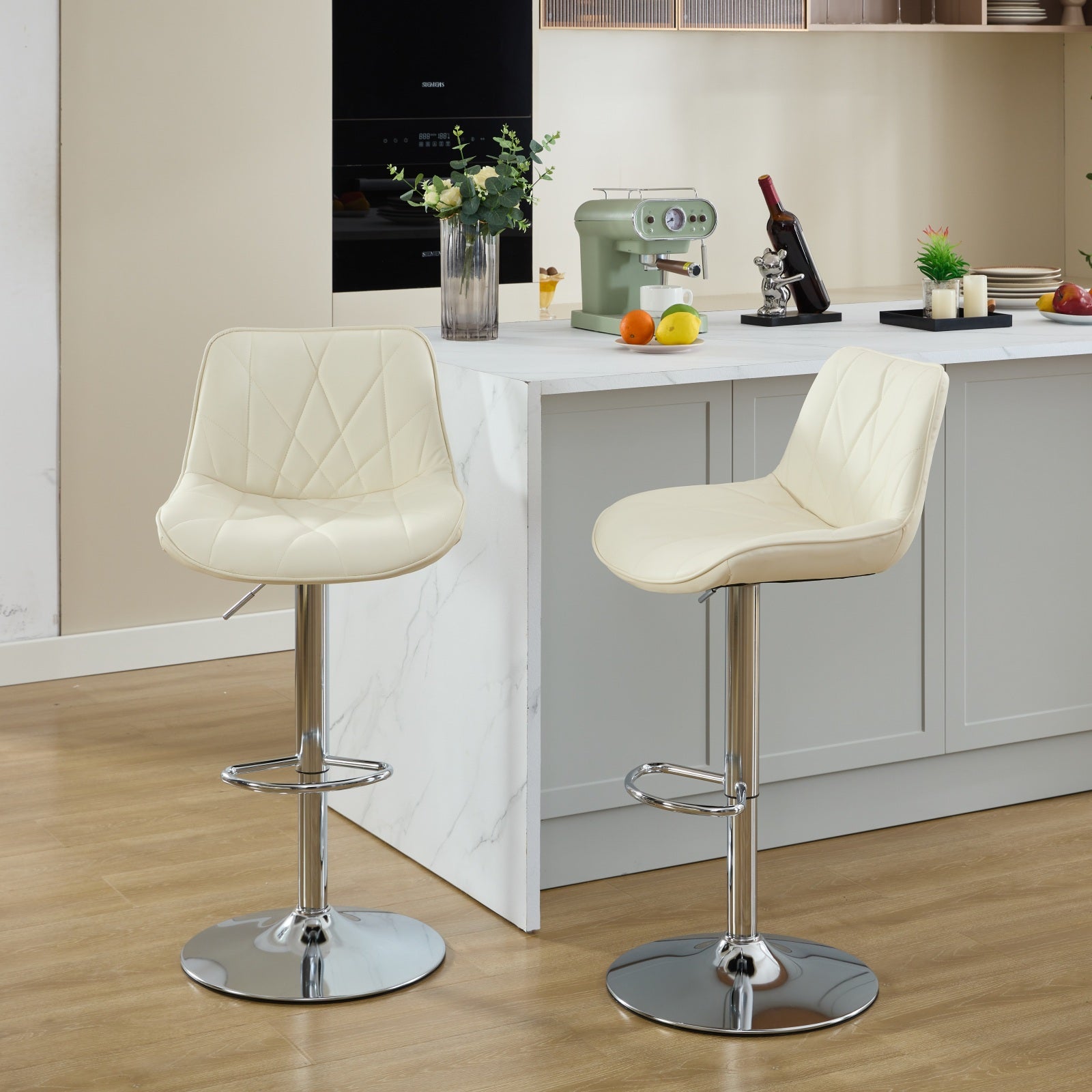 Counter Height Bar Stools Kitchen Island Barstools Adjustable Swivel Counter Stool Bar Height Island Chairs With Back,Set Of 2, Cream Cream American Design Set Of 2 Foam Pu Leather