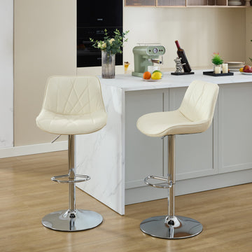 Counter Height Bar Stools Kitchen Island Barstools Adjustable Swivel Counter Stool Bar Height Island Chairs With Back,Set Of 2, Cream Cream American Design Set Of 2 Foam Pu Leather