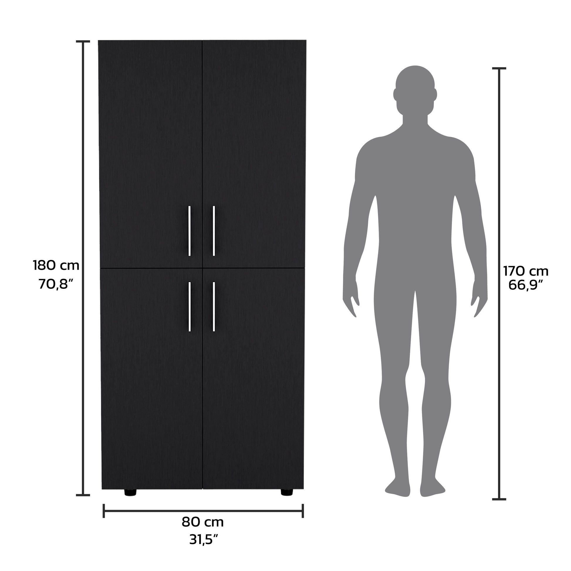 Hazel 70" High Four Door Armoire Wardrove Closet Cabinet, Six Shelves And Two Hanging Rods, Bedroom Clothes Storage Cabinet Organizer Black Bedroom Modern Particle Board