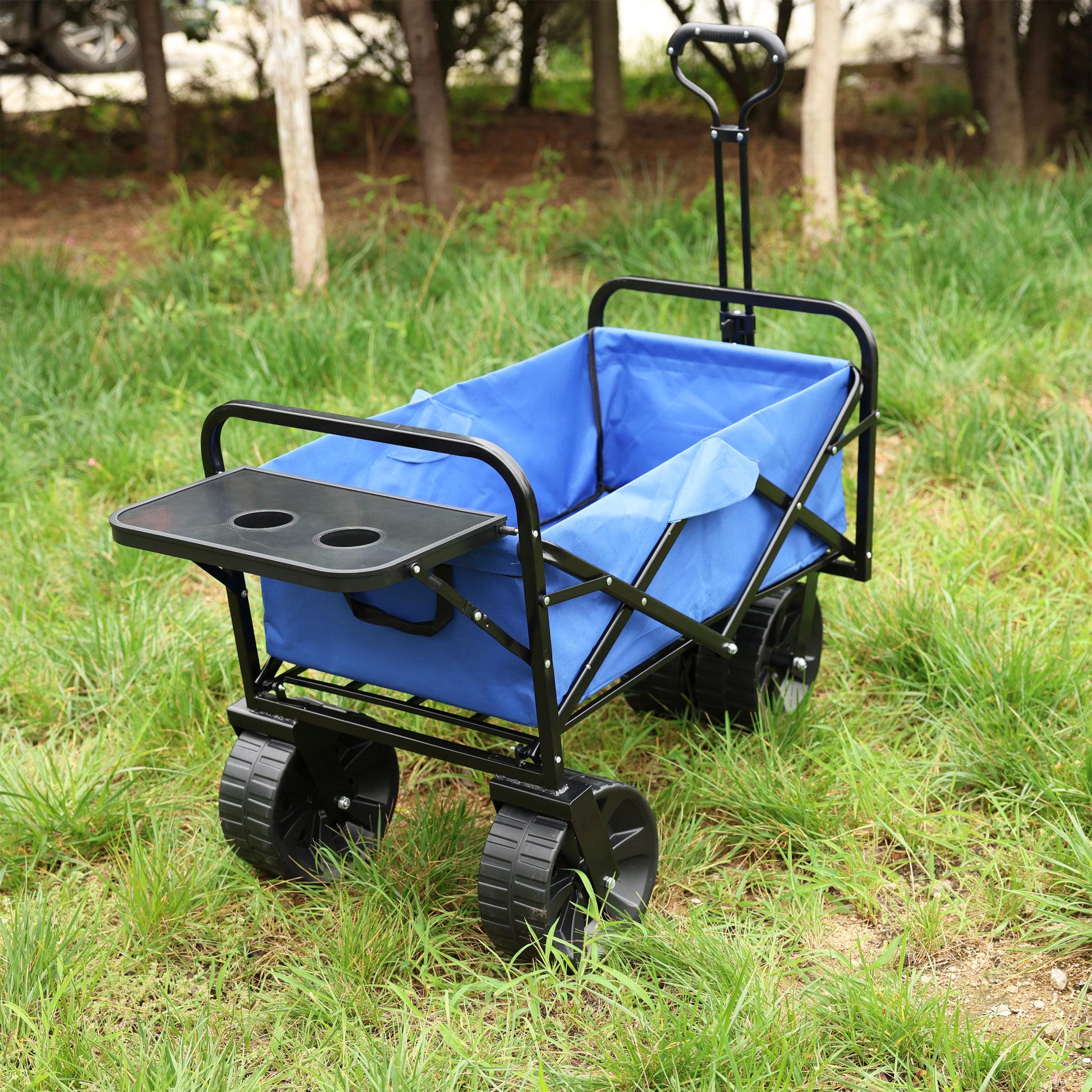 Folding Wagon Garden Shopping Beach Cart Blue Blue Metal