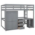 Full Size Loft Bed With Wardrobe, Desk And Storage Drawers, Gray Full Gray Pine