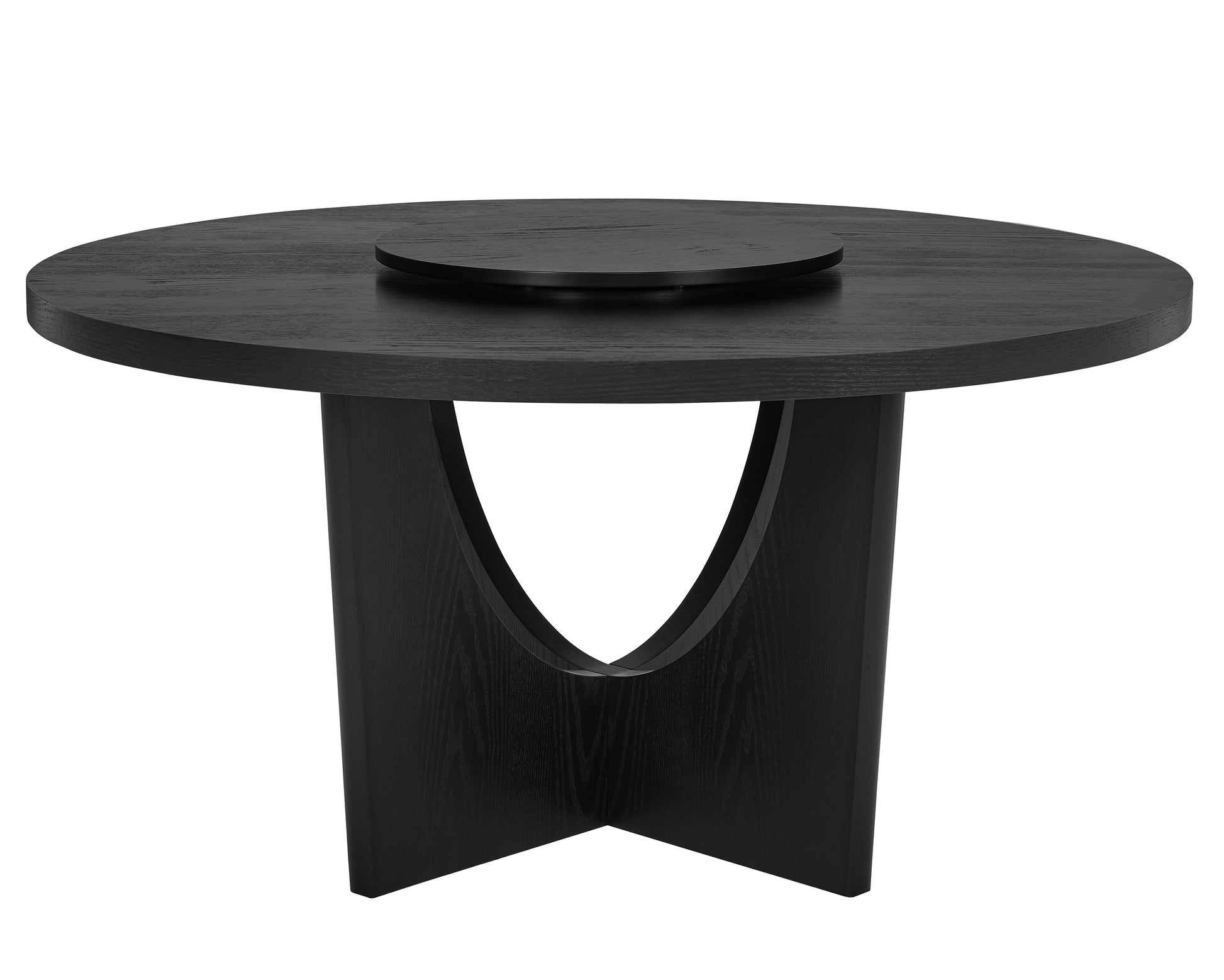 5Pc Modern Round Table Black Finish W Lazy Susan Wooden Contemporary 4X Side Chair Upholstered Seat Dining Room Wooden Fabric Wood Furniture Wood Wood Black Seats 6 Wood Dining Room 60 Inches Contemporary,Modern Pedestal Round Dining Table With Chair