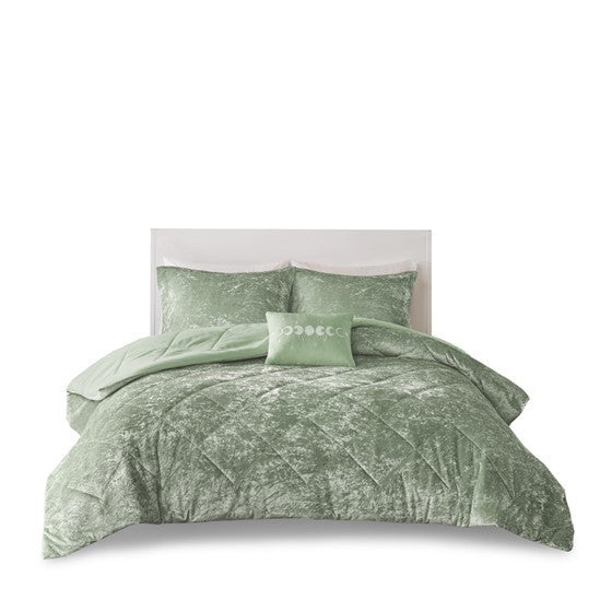 4 Pcs Velvet Comforter Set With Throw Pillow Full Queen Full Green Polyester