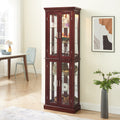 Curio Cabinet Lighted Curio Diapaly Cabinet With Adjustable Shelves And Mirrored Back Panel, Tempered Glass Doors Cherry, 6 Tier , E26 Light Bulb Not Included Cherry Mdf