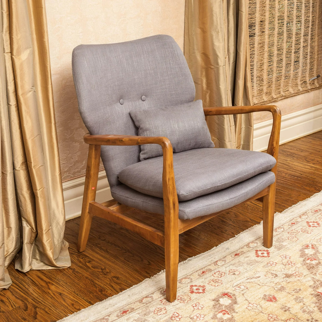 Club Chair, Wood Frame Club Chair, Grey Grey Fabric