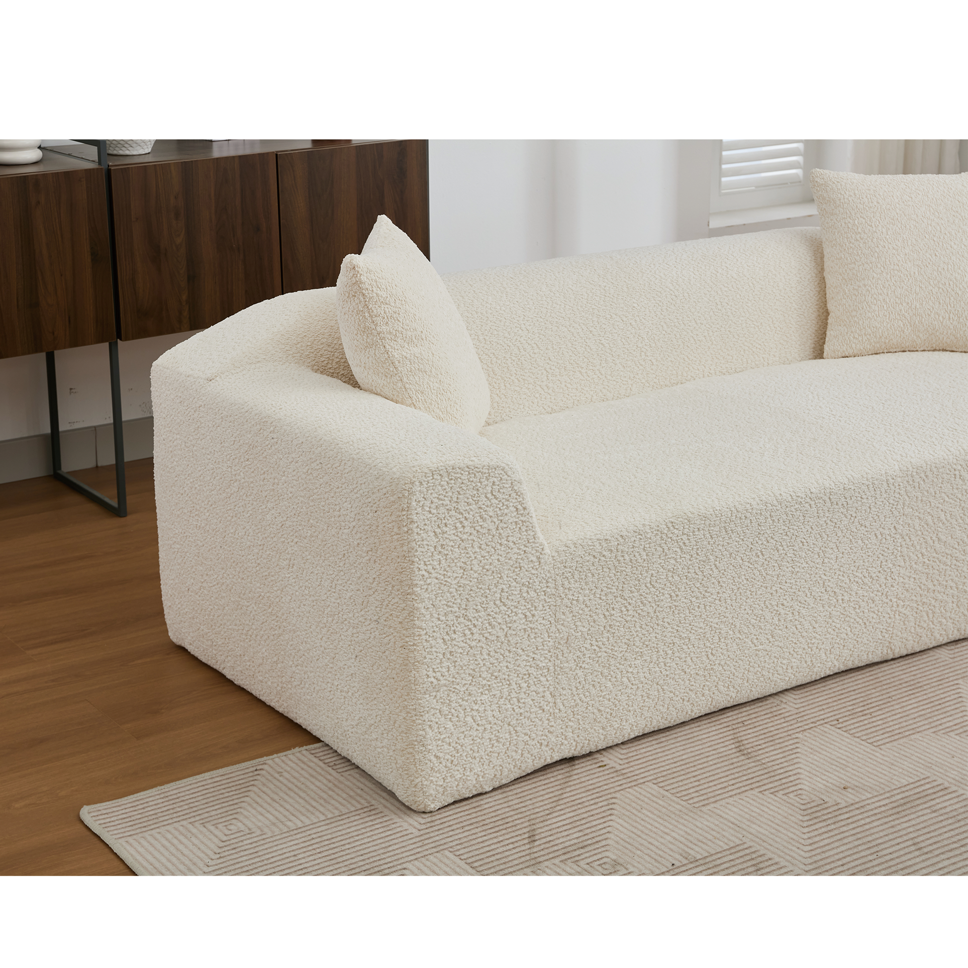 Arrived 2 Piece Boucle Cloud Sofa Set, Upholstered Sofa Set, Modern 3 Seater And 2 Seater Sofa With Mdf End Table For Living Room ,Apartment,3 2 Couch,Boucle,Beige Beige Polyester Primary Living Space Soft Tight Back Modern Square Arms Foam Upholstered 5