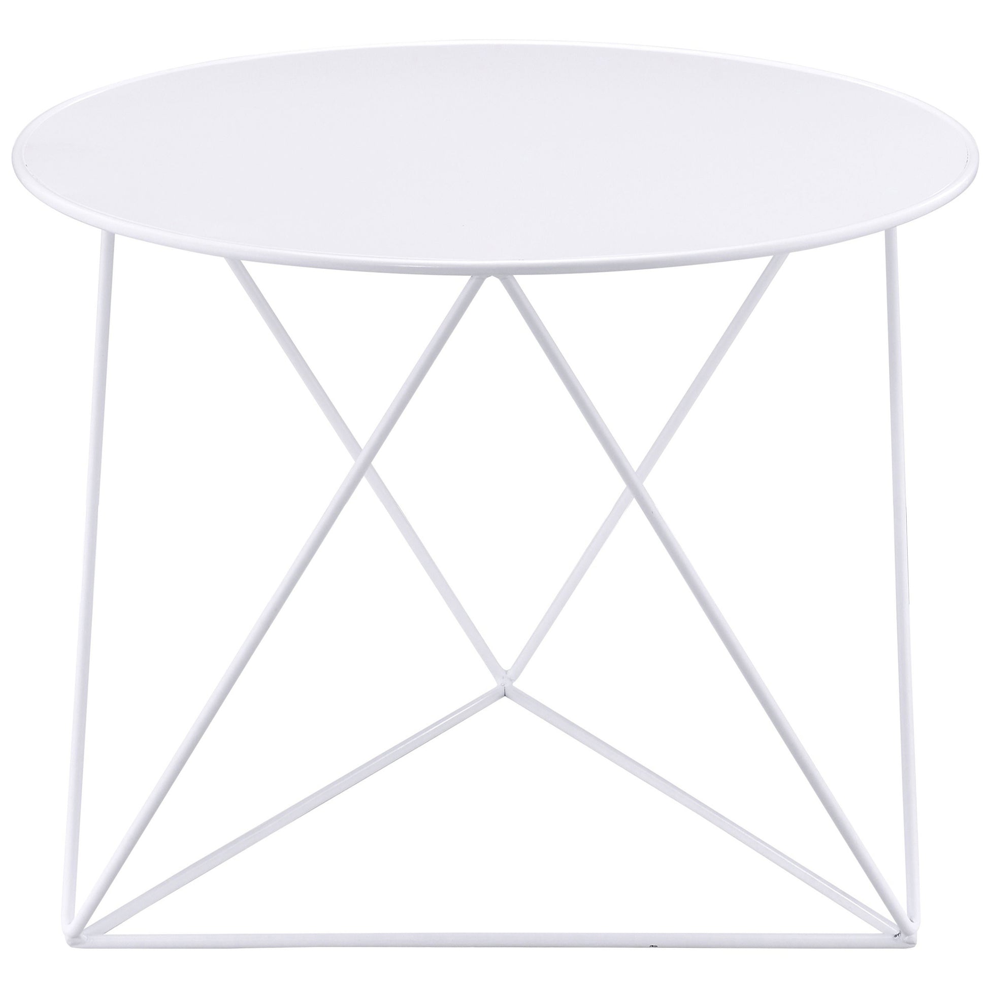 White Geometric Metal Base Accent Table White Primary Living Space Modern Round Metal Sled