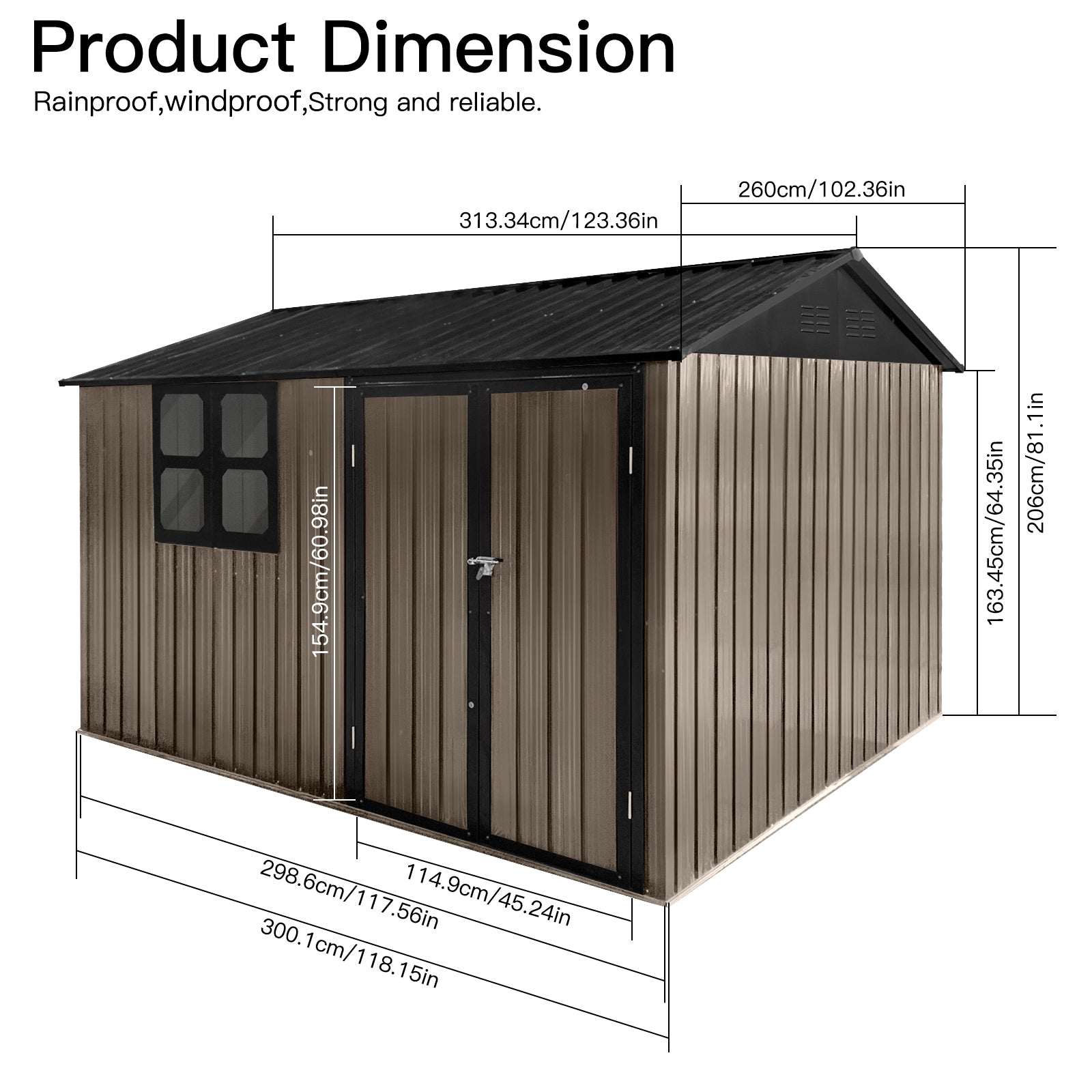 Metal Garden Sheds 10Ftx8Ft Outdoor Brown Black With Window Brown Metal