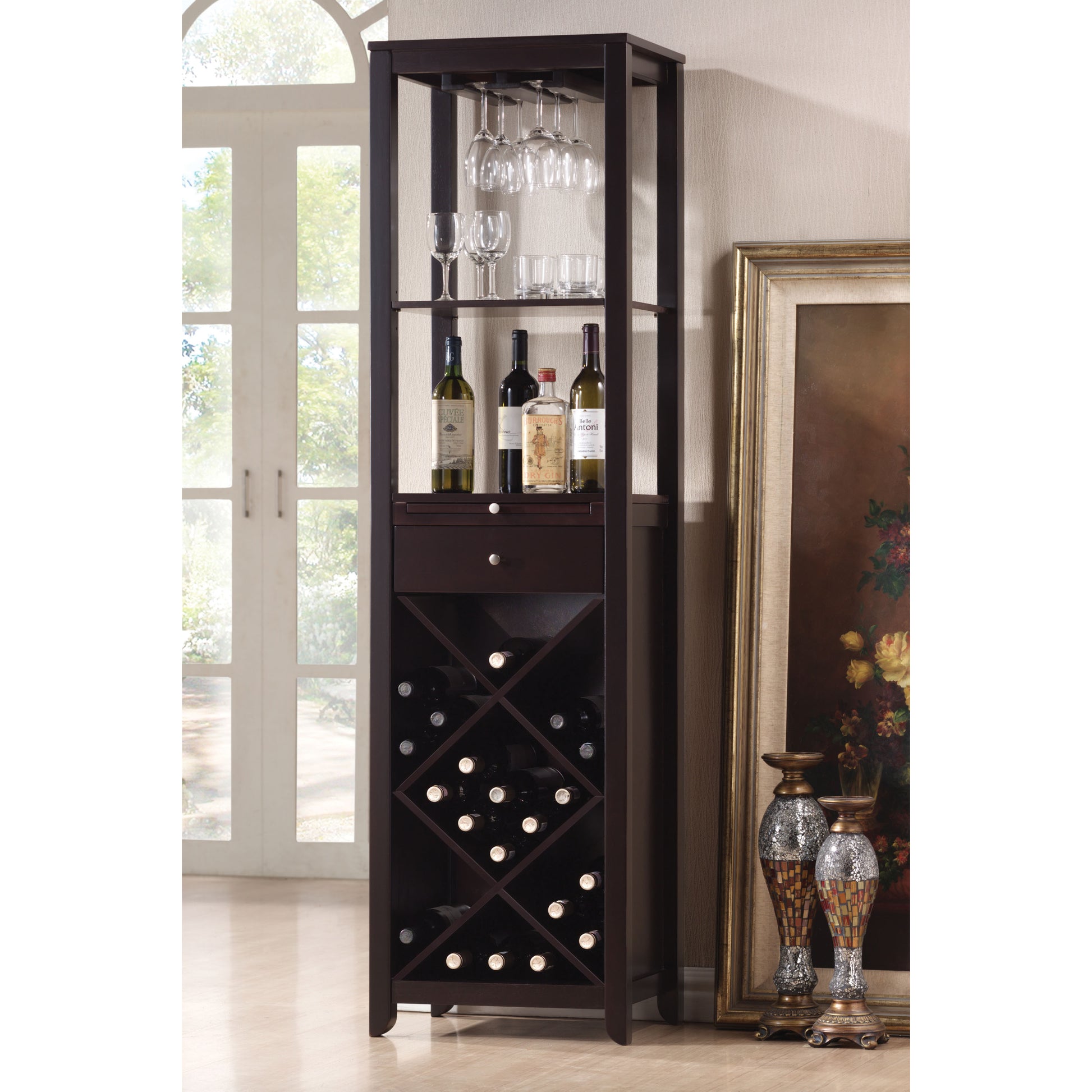 Wenge Wine Cabinet With 1 Drawer And Stemware Rack Wenge Kitchen Wood