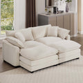 Corduroy Two Seater Sofa With 2 Footrest, 2 Seater Sofa With Ottoman To Work As Sofa Bed For Small Living Spaces, Light Beige Corduroy Sofa Beige Corduroy 2 Seat