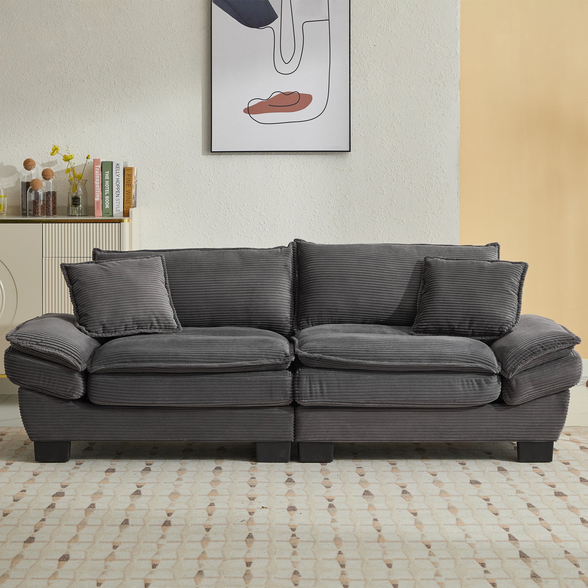 Corduroy Sofa Sleeper Couch Loveseat Sofa With Pillows Comfy Upholstered Deep Seat Sofa For Bedroom,Living Room,Apartment,Office,Dorm Grey Corduroy Grey Foam Upholstered 2 Seat