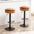 Round Storage Bar Stool Set Of 2, Brown Faux Leather Height Adjustable Barstool, 360 Counter Height Swivel Stool, Armless Bar Chair With Metal Frame For Kitchen Counter Dining Living Room Brown Set Of 2 Foam Pu Leather