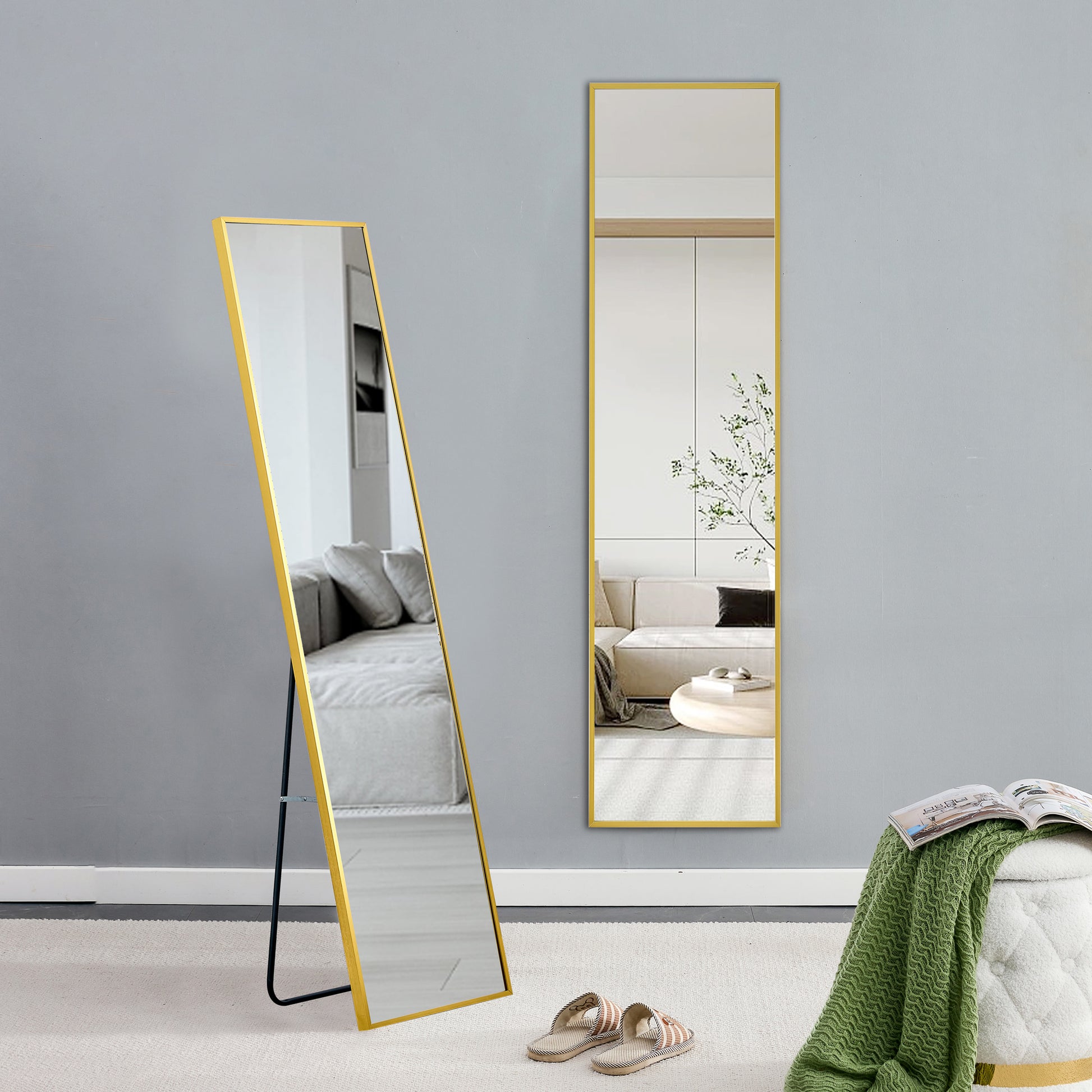 The 4Rd Generation Aluminum Alloy Metal Frame Wall Mounted Full Body Mirror, Bathroom Makeup Mirror, Bedroom Entrance, Decorative Mirror, Quality Upgrade, 59 "* 15.7"W1151125156 Transparent Glass