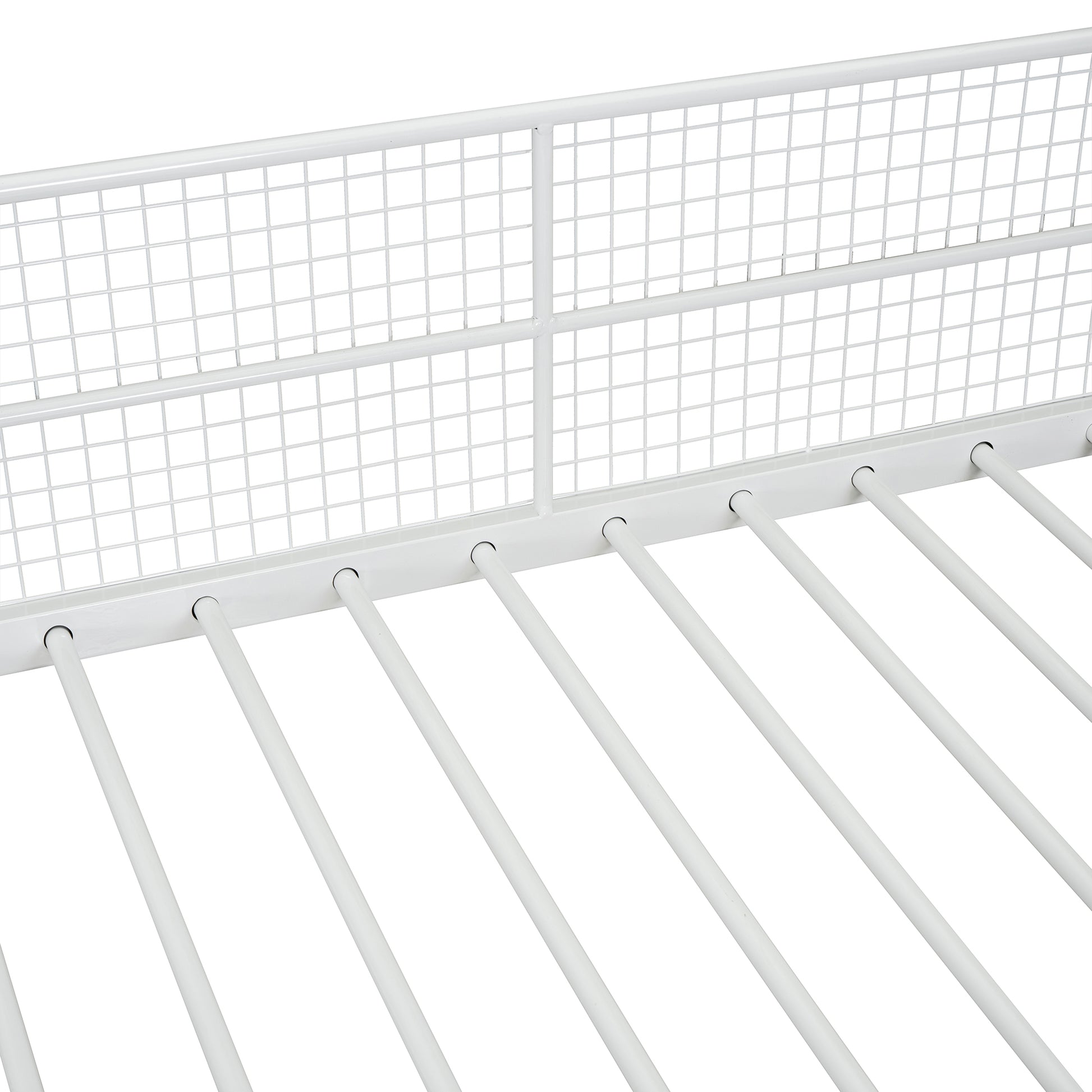 Twin Over Full Metal Bunk Bed With Wire Shelving And Lateral Storage Ladder And Wardrobe, White White Metal