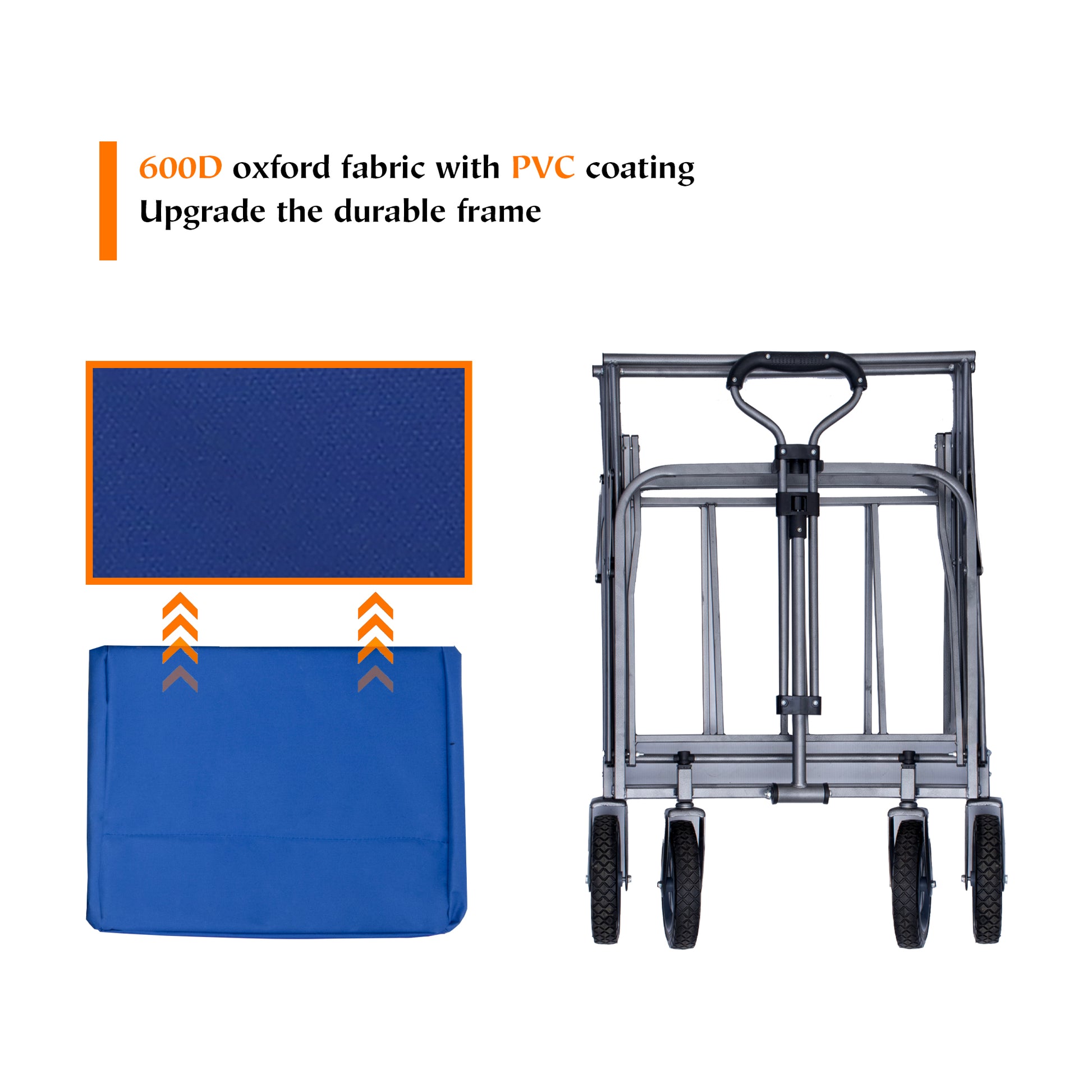 Outdoor Garden Multipurpose Micro Collapsible Beach Trolley Cart Camping Folding Wagon Blue Grey Garden & Outdoor Oxford Fabric Steel