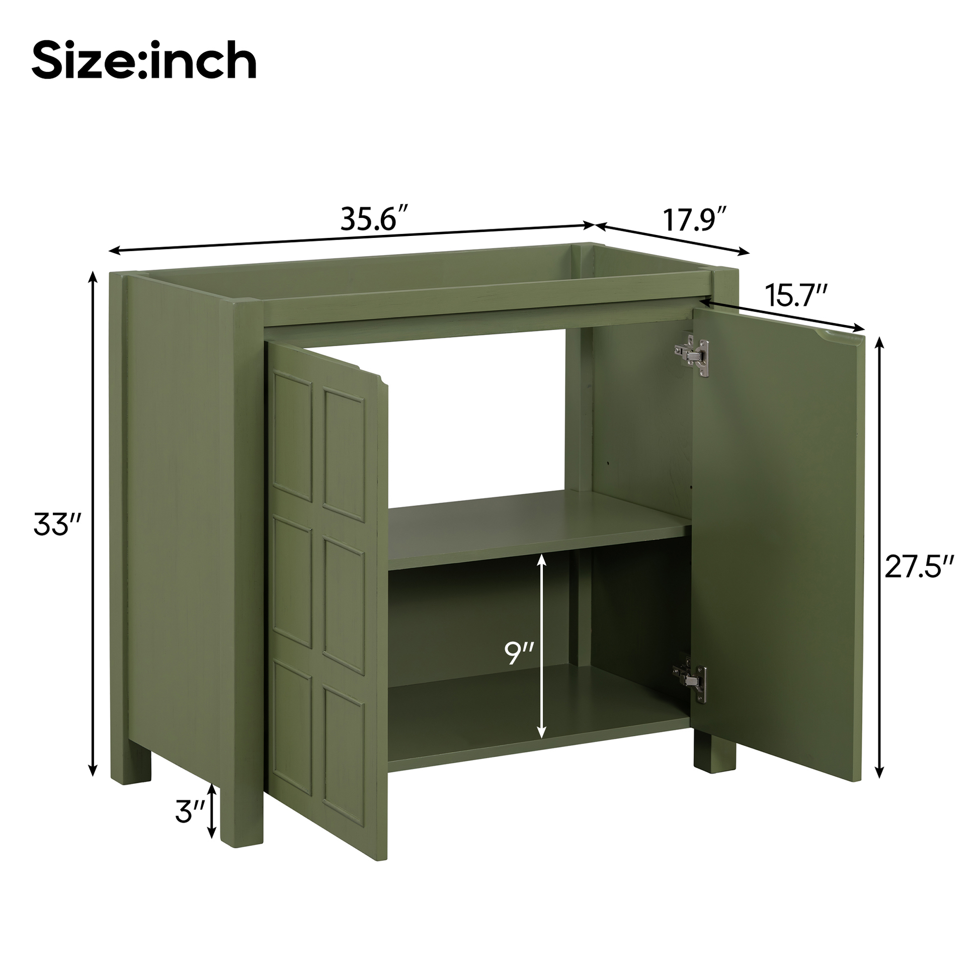 Cabinet Only 36" Bathroom Vanity With Adjustable Shelves Green Bathroom Solid Wood Mdf