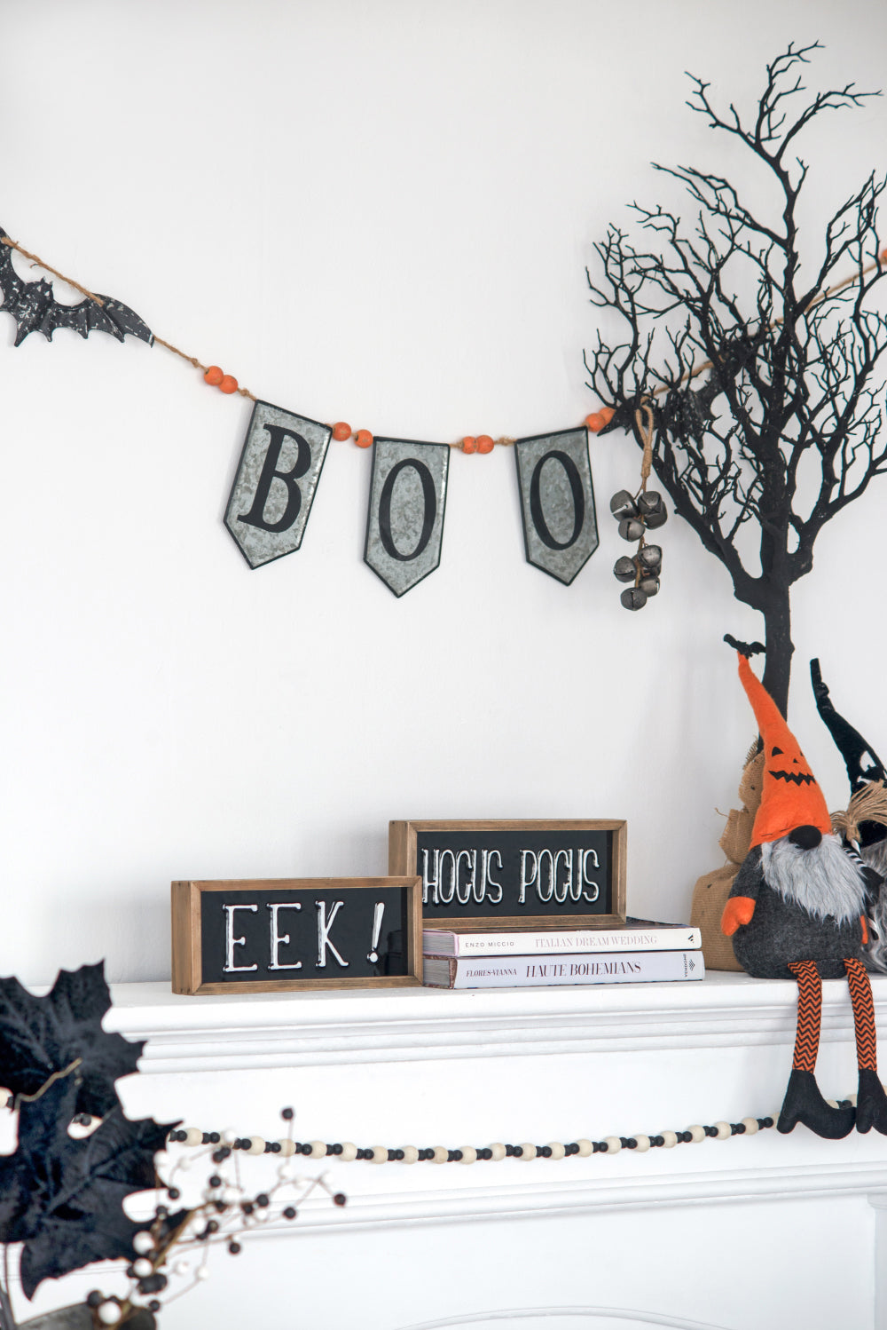 67X7.3"H Iron Boo Banner W Bats, For Halloween Holiday Decor Black,Gray,Orange Iron