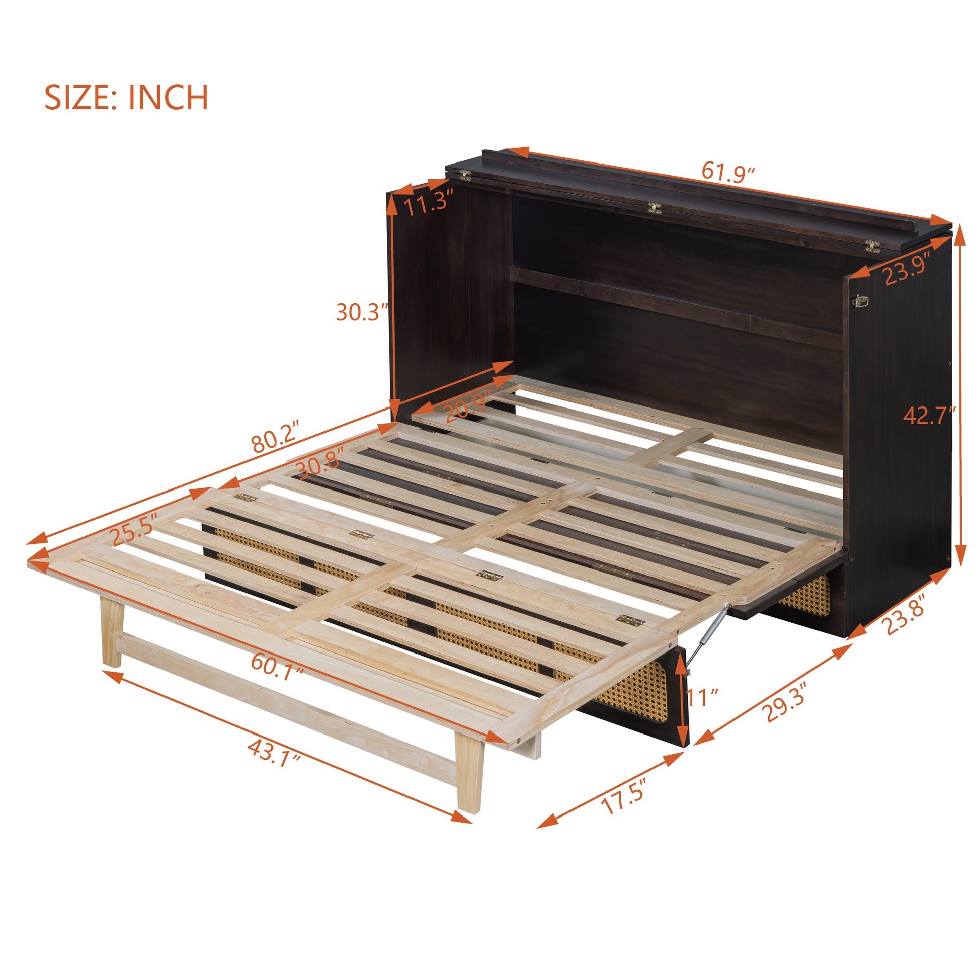 Queen Murphy Bed With Large Drawers,Espresso Queen Espresso Plywood