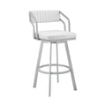 Lyla 26 Inch Counter Height Stool, Swivel, Faux Leather, White, Silver White Metal