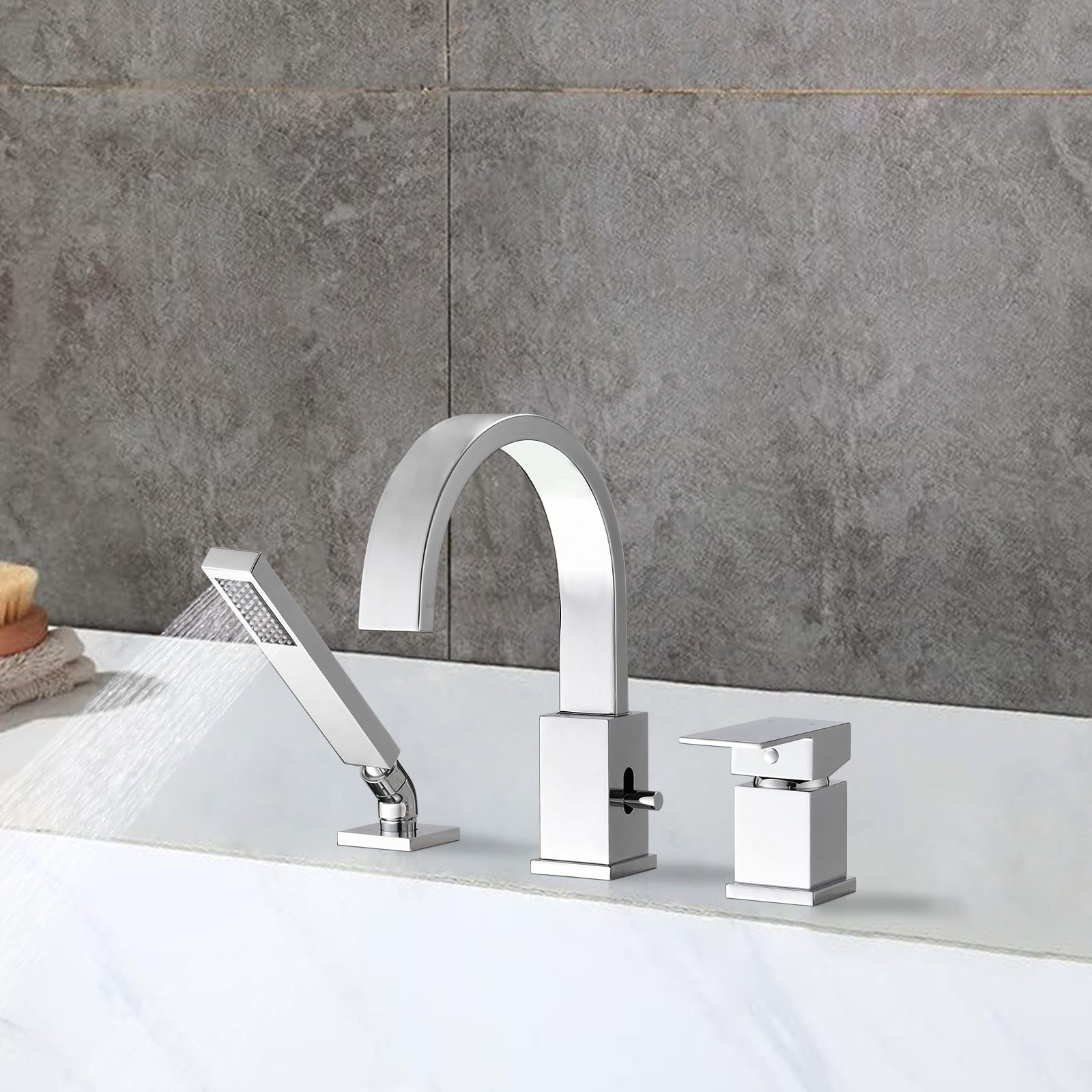 SKOWLL Bathtub Faucet Waterfall Deck Mount Roman Tub Faucet With Hand Shower | LED Color-Changing Spout | Polished Chrome