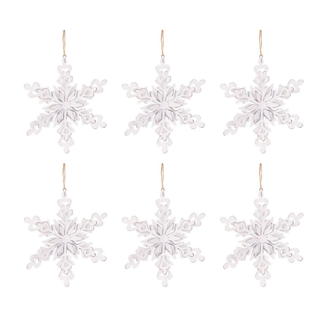 6.3X1.8X6.7" Iron Snowflake Hanger, Decorative Hanging Ball Christmas Tree Ornaments For Holiday Party Decorations, Set Of 6 White Iron