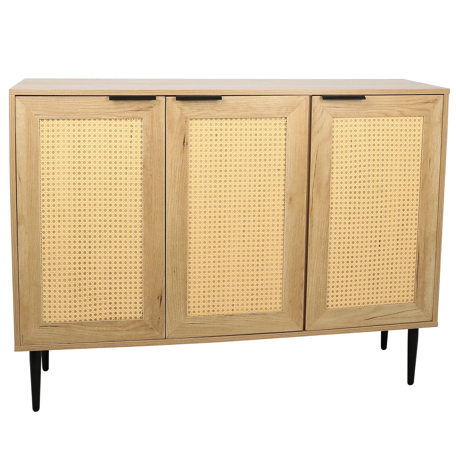 47.24 '' Wide Elegant Kitchen Buffet Storage Cabinet With 3 Rattan Doors For Bedroom Living Room Kitchen Cupboard Wooden Furniture With 3 Tier Shelving ,Natural Color Natural Particle Board