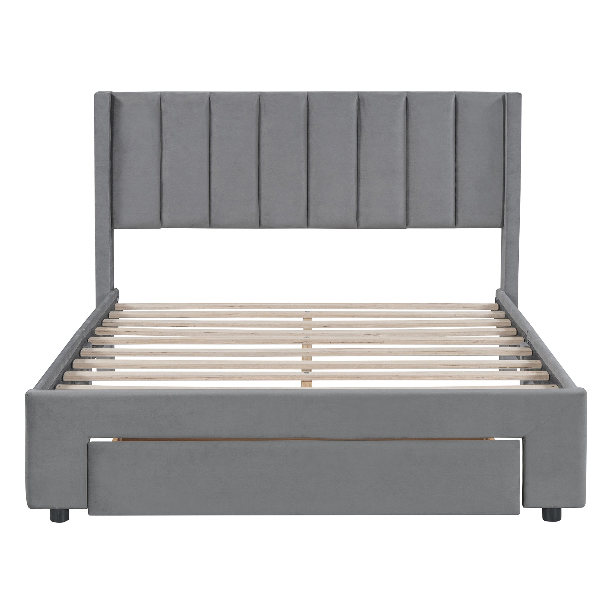 Full Size Storage Bed Velvet Upholstered Platform Bed With A Big Drawer Gray Old Sku:Wf296850Aae Full Gray Velvet