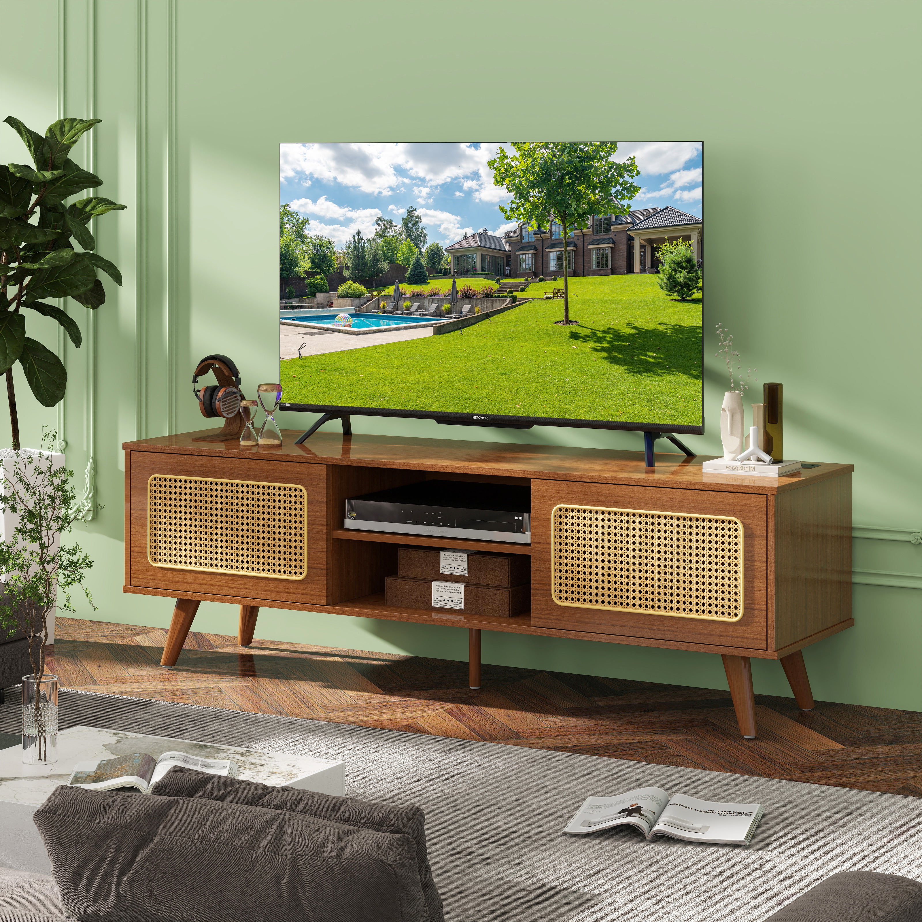 家具 Miyuki Style Modern Mid Century TV Stand with Rattan Amazon.com: Tangkula Mid Century Modern TV Stand for TVs up to 65