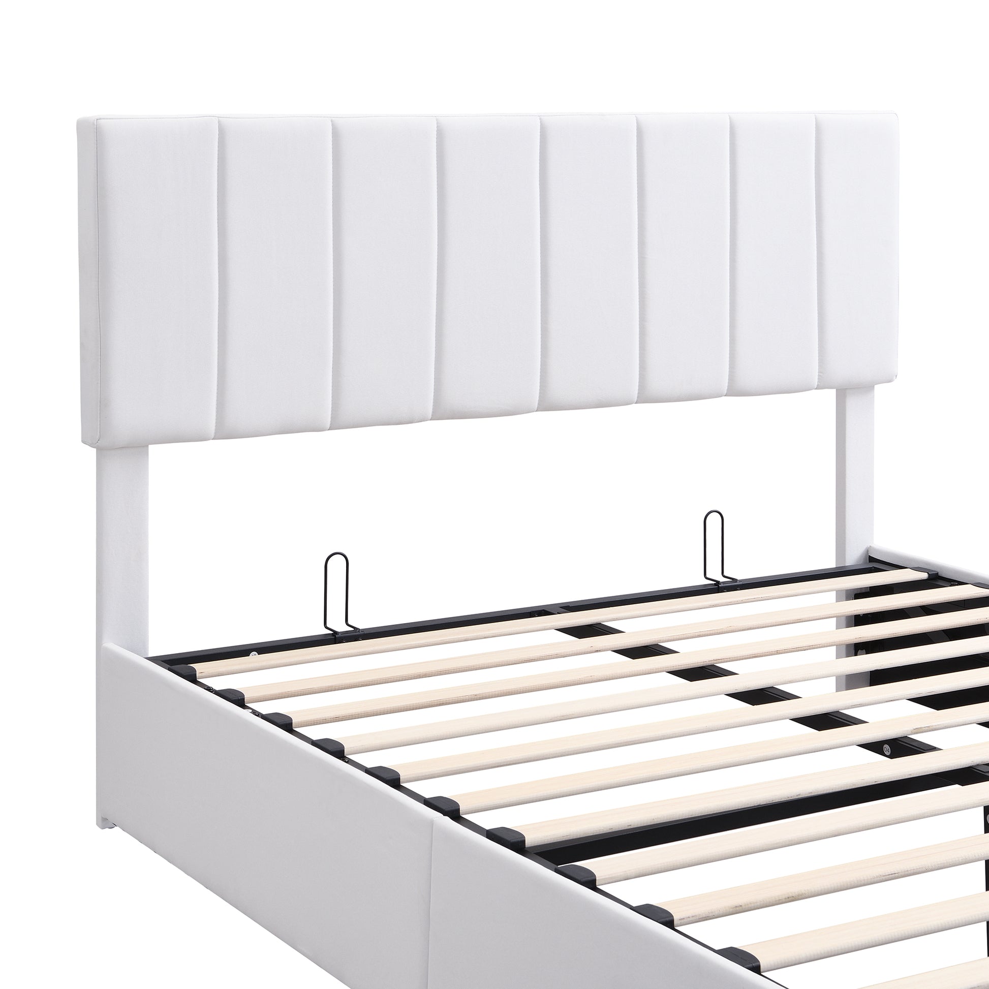 Queen Size Upholstered Platform Bed With A Hydraulic Storage System White Old Sku: Lp000211Aak White Upholstered