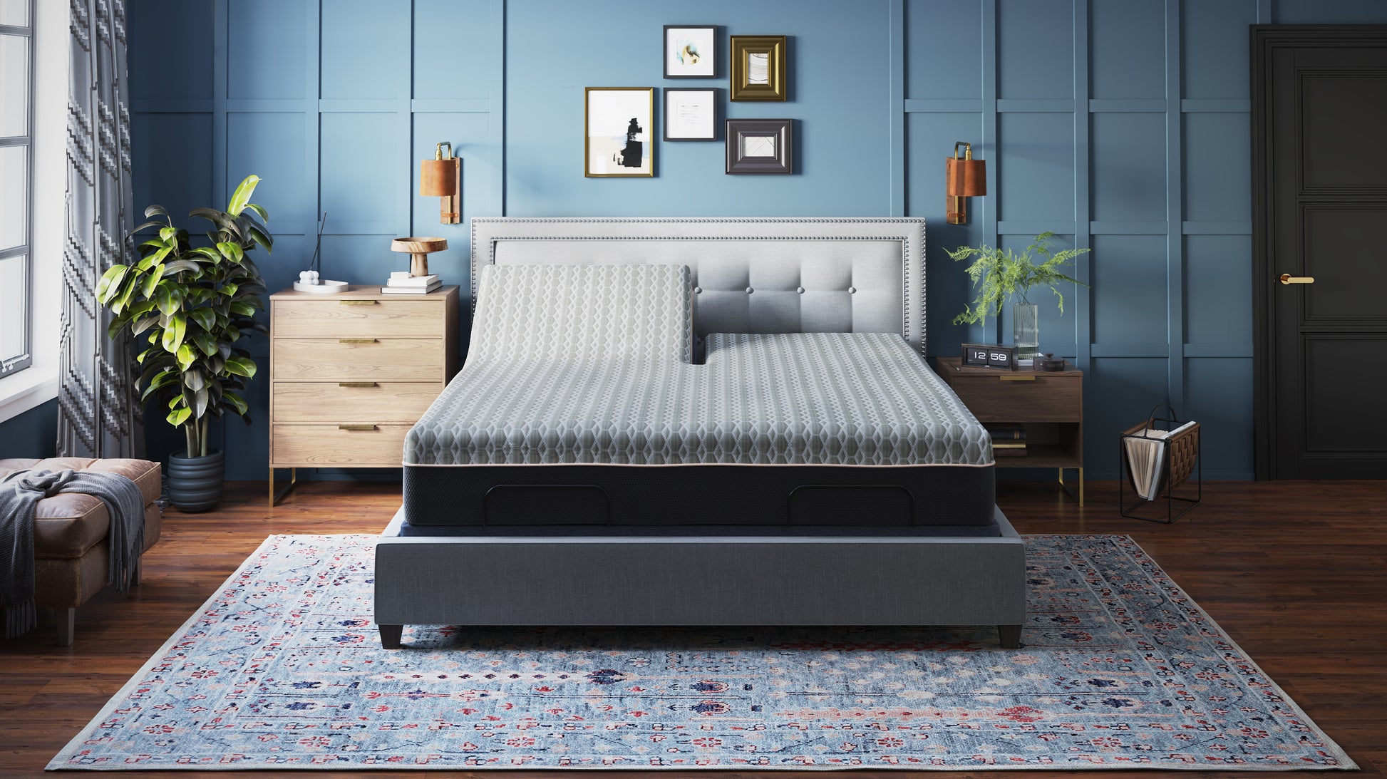 Bt3000 Flex Head California King Adjustable Bed Base With Head And Foot Position Adjustment Box Spring Not Required Blue Grey Steel