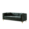 82 Inch Chenille Pull Buckle Design Sofa For Living Room,Buttons Tufted With Copper Nail Decoration Armrest, Modern Couch Upholstered Button And Metal Legs Green Foam Chenille 3 Seat