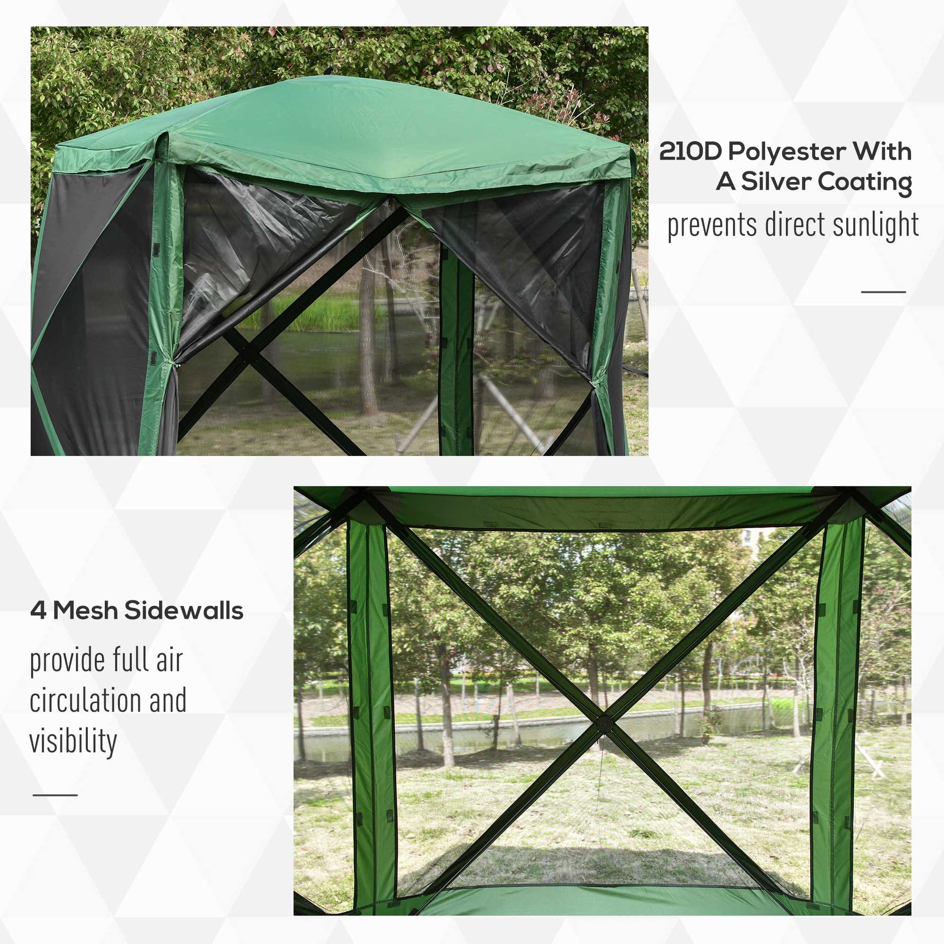 Outsunny Pop Up Camping Canopy Gazebo Screen Shelter Tent With Single Person Easy Set Up, Ventilating Mesh, Portable Carry Bag For Outdoor Camping Party Event, 7X7Ft, Green Green Polyester