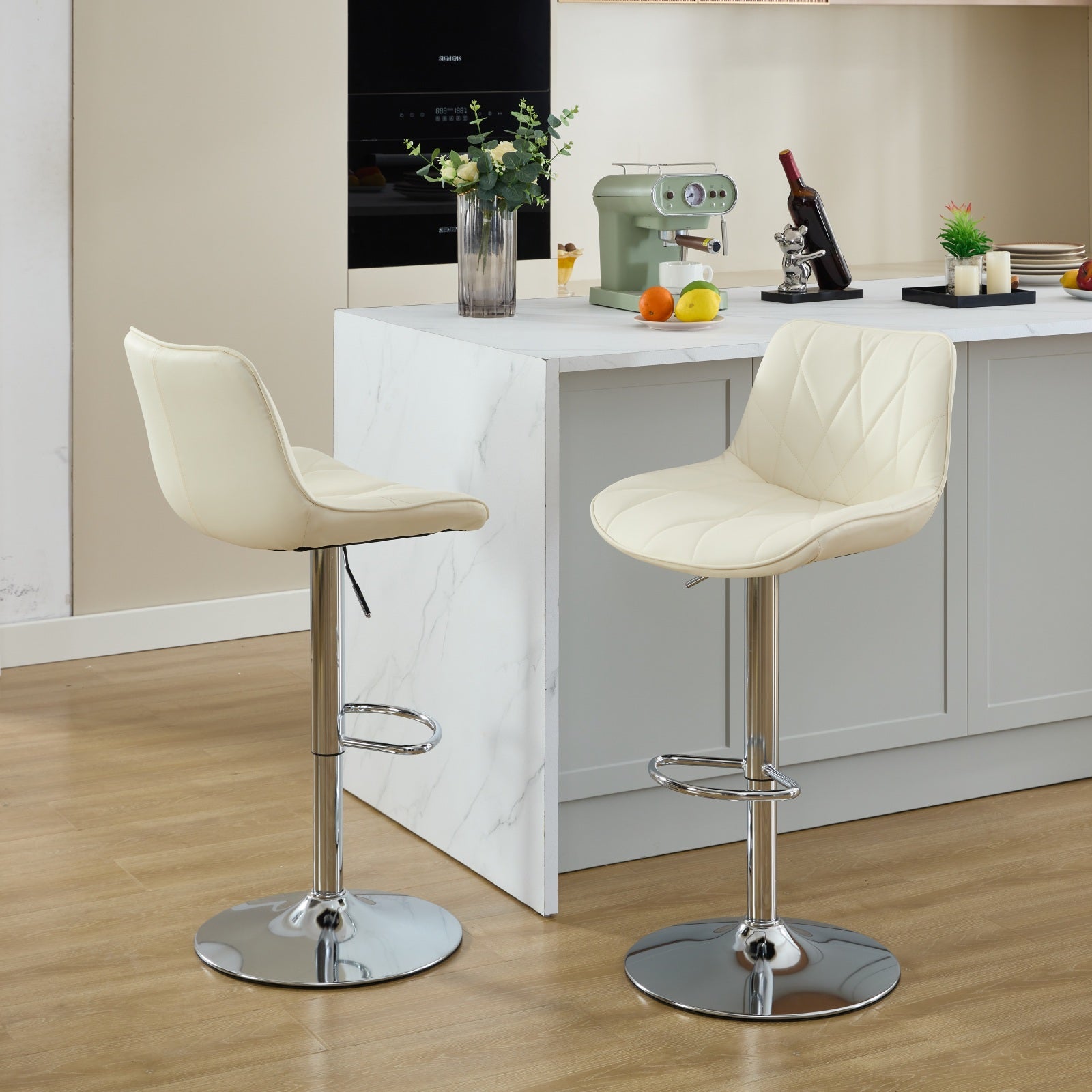 Counter Height Bar Stools Kitchen Island Barstools Adjustable Swivel Counter Stool Bar Height Island Chairs With Back,Set Of 2, Cream Cream American Design Set Of 2 Foam Pu Leather