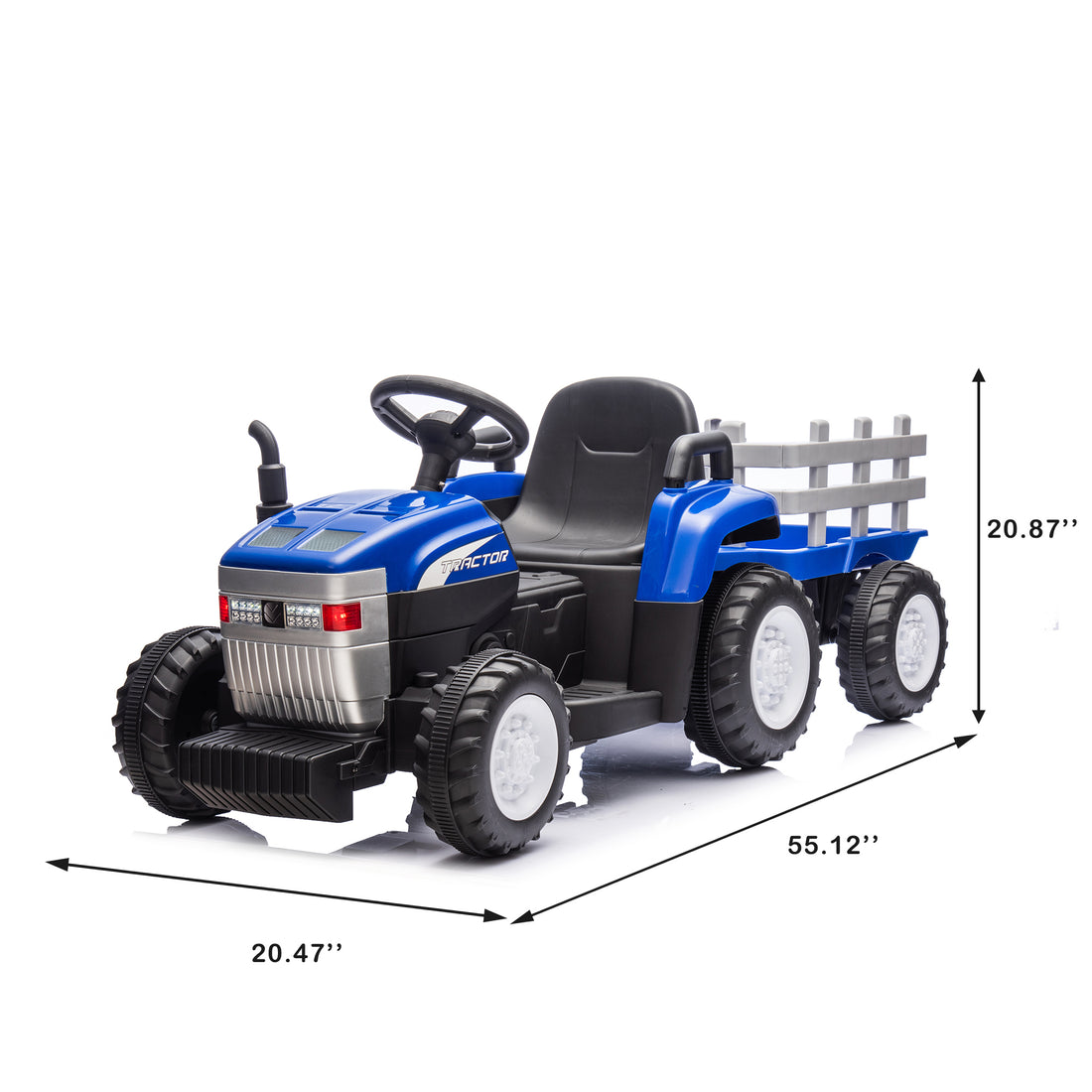 Blue, 12V7Ah Battery Powered Toy Tractor With Trailer, Remote Control, Kids' Electric Excavator Vehicles With 2X35W Dual Motor, Treaded Tires, Led Lights, Usb, Music, Gifts For Boy, Girl Blue 50 99 Lbs Iron Plastic Iron Plastic Indoor & Outdoor Use