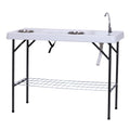 Outsunny Folding Fish Cleaning Table With Sink, Portable Camping Table With Faucet Drainage Hose, Grid Rack And Fish Cleaning Kit For Picnic, Fishing, 50