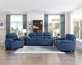 Modern Living Room 3Pc Sofa Set Plush Comfortable Sofa Loveseat Chair Blue Textured Fabric Channel Tufting Solid Wood Furniture Blue Polyester Wood Primary Living Space Contemporary Pillow Top Arms Solid Wood 6 Seat