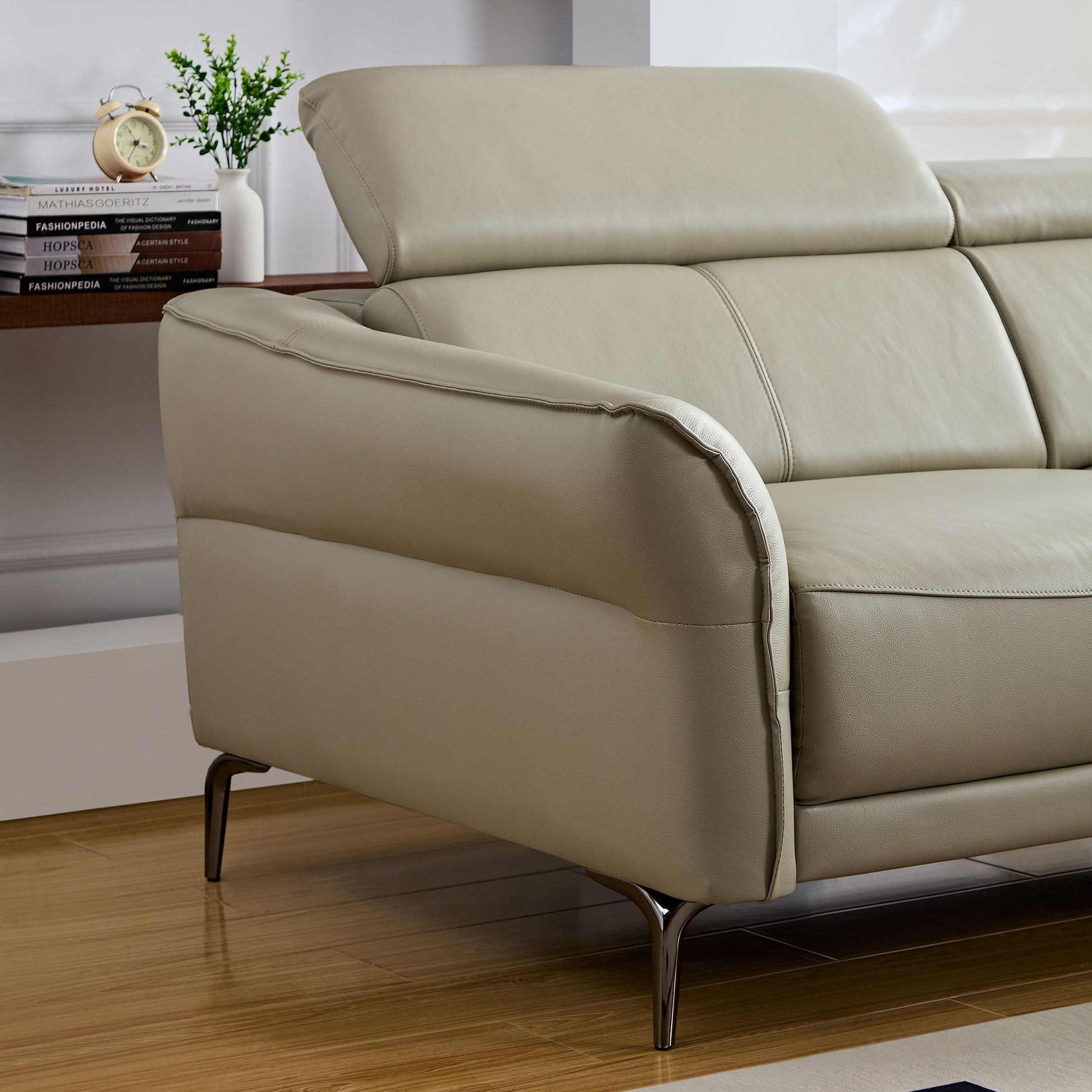 111.42Inch Modern Design L Shaped Deep Sectional Couch,Genuine Leather Sofa With Adjustable Headrests Couch,Minimalist Style Comfy Upholstery Corner Couch With Chaise For Living Room,Apartment,Office Grey Genuine Leather 5 Seat