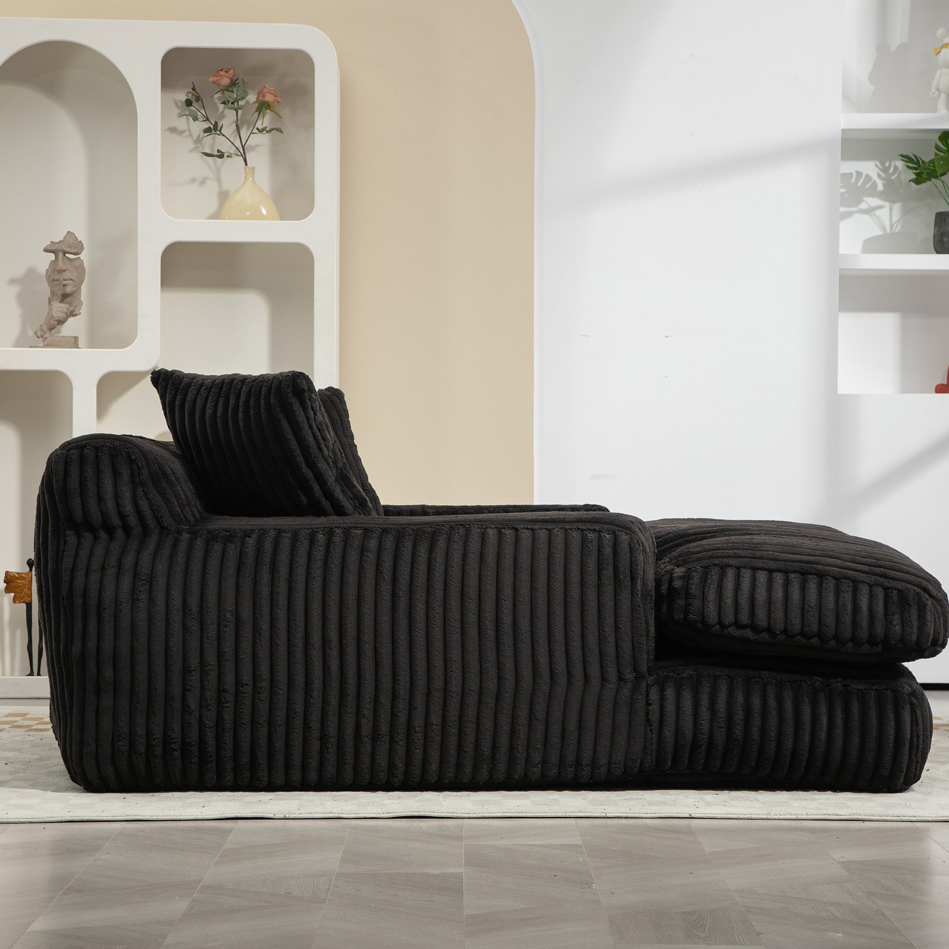 Coolmore Corduroy Lazy Sofa With 3 Back Pillows,Comfy Sofa Deep Seat Couch For Living Room,Club Black Black Primary Living Space Foam Corduroy 1 Seat