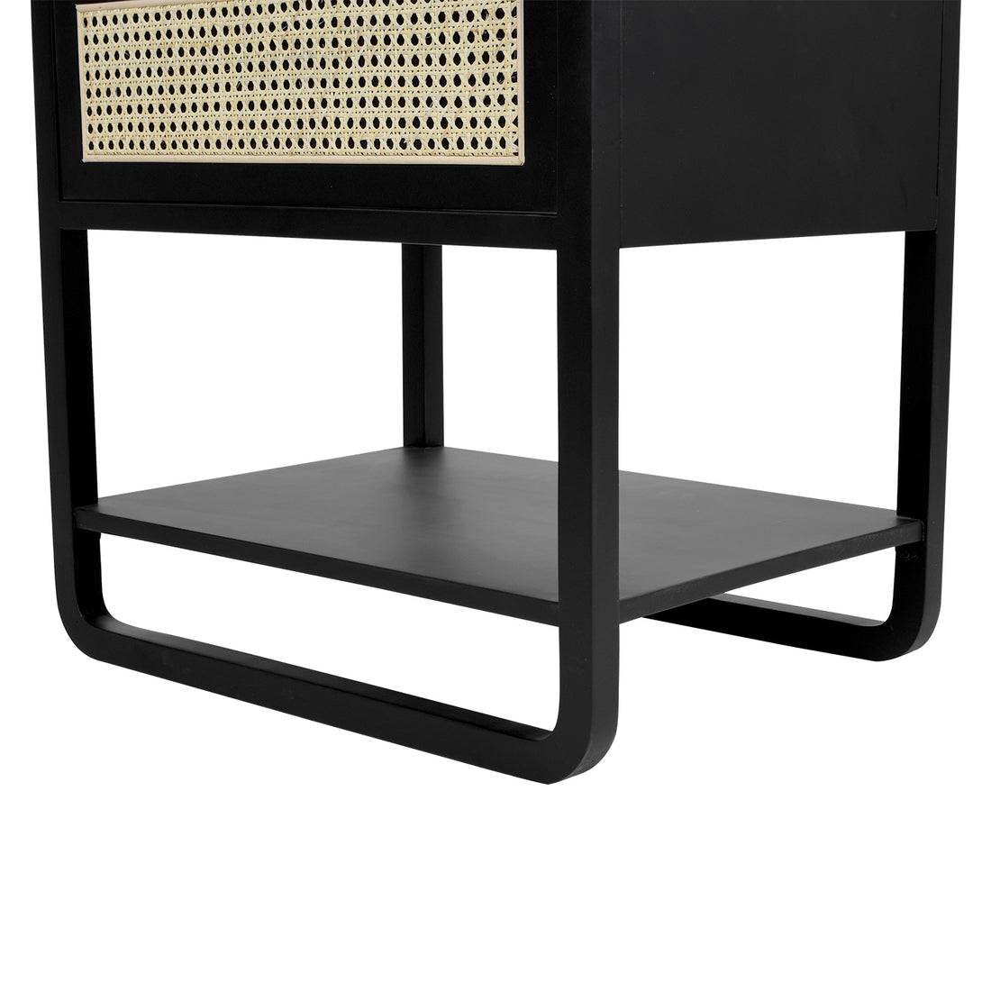 Inglot 24.5" Modern Webbed Storage Side Table, Black Oak Wood Dark Oak Solid Wood Mdf Solid Wood Mdf