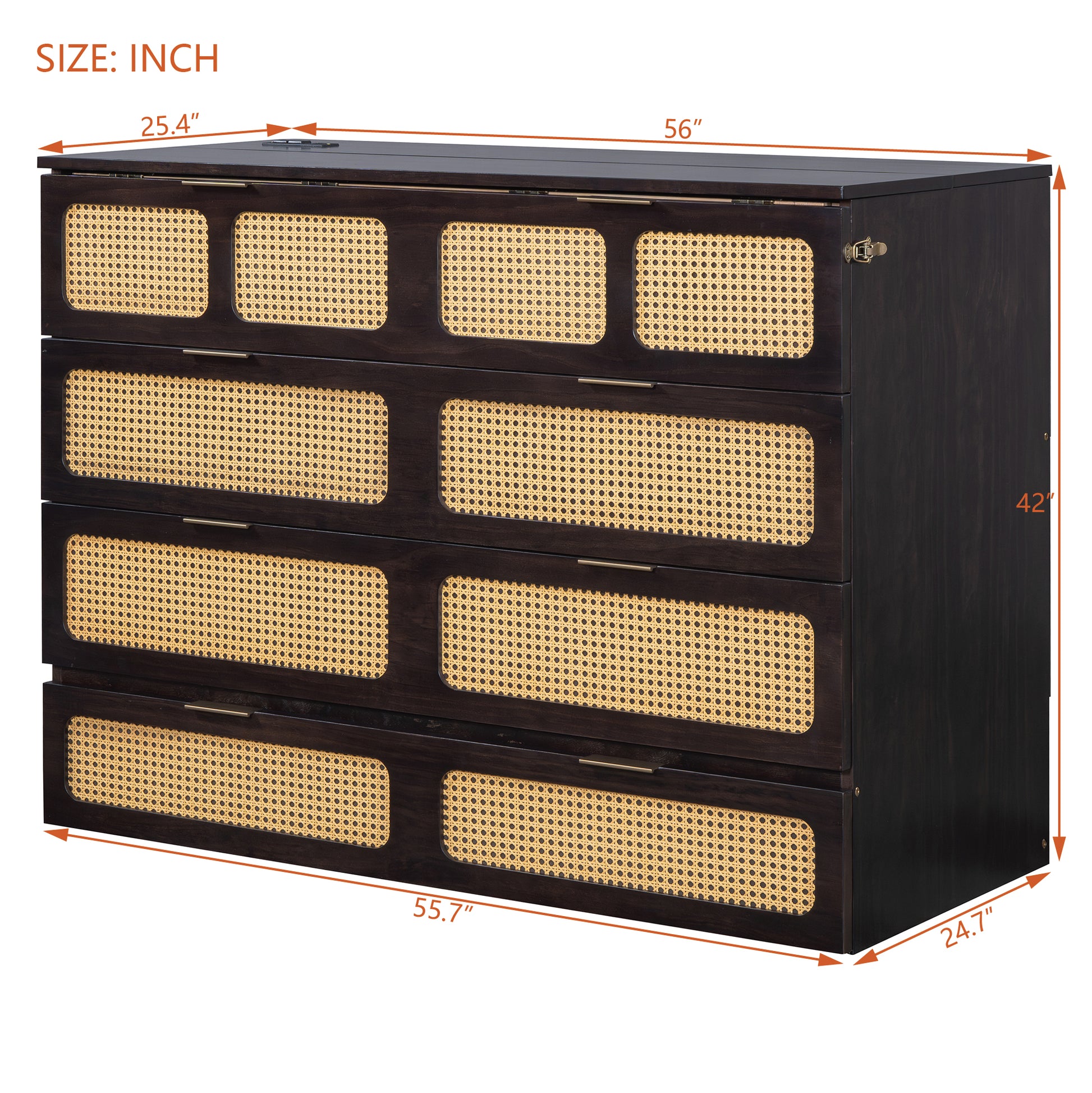 Full Size Murphy Bed With Large Drawers,Espresso Full Espresso Plywood