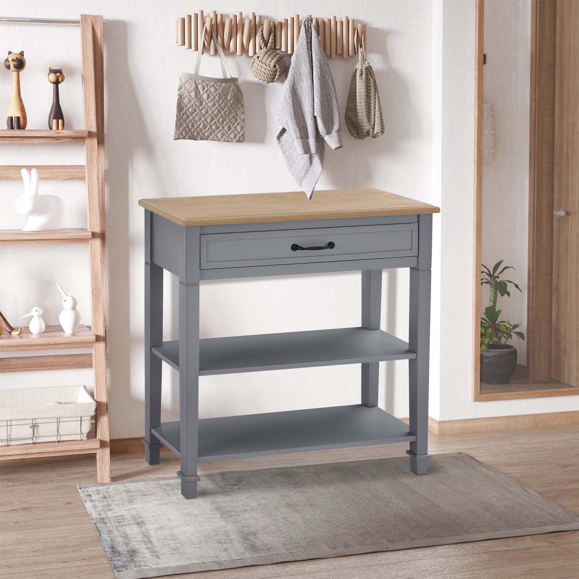 Homcom Modern Style Sofa Console Entry Hallway Table With Drawer And Shelves, Sturdy Build, And Large Storage, Grey Grey Mdf