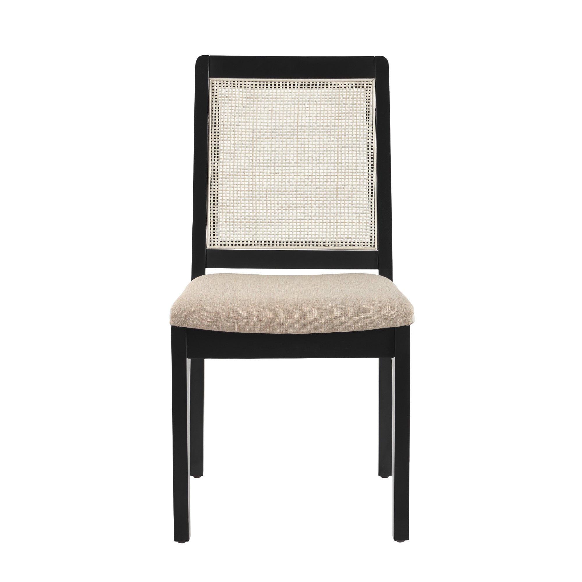 Modern Solid Wood Dining Chair With Rattan Inset Back, Set Of 2, Black Black Foam Wood