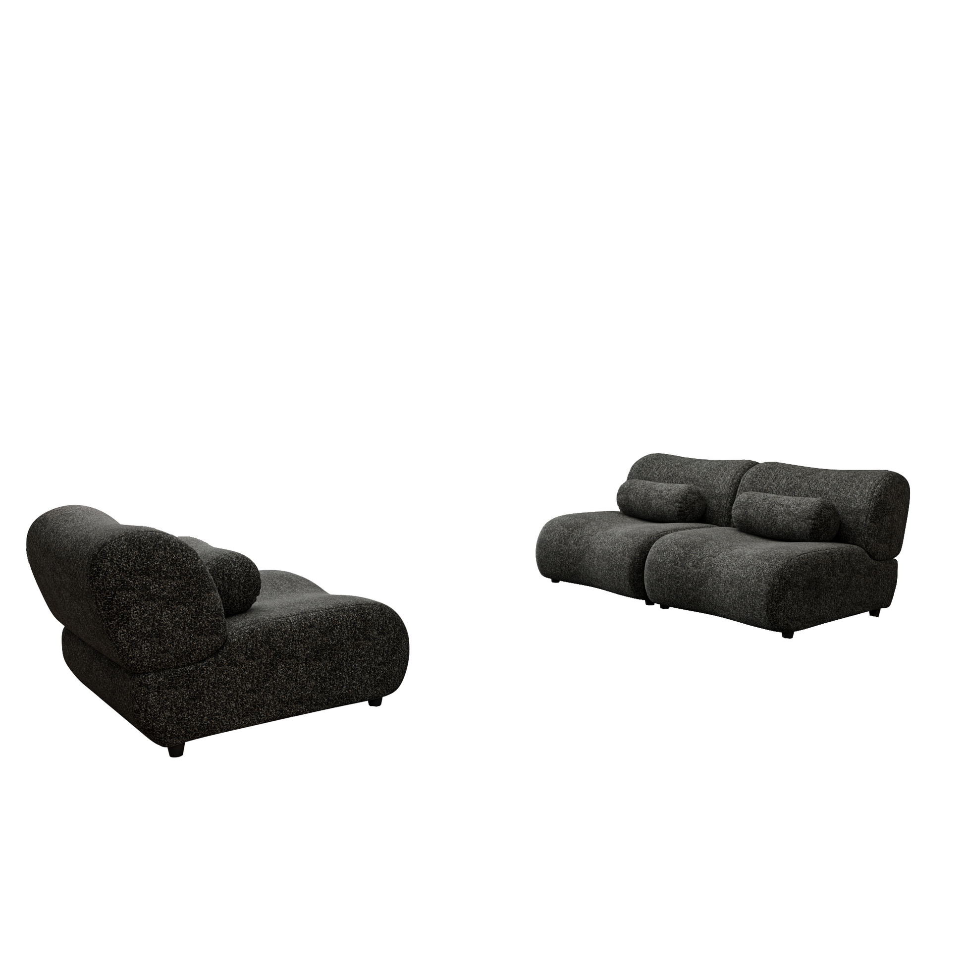 Modern Black Chenille Sofa Set 3 Seat Modular Sectional Couch With Cylindrical Pillows For Living Room Stylish & Comfortable Furniture Black Chenille 3 Seat