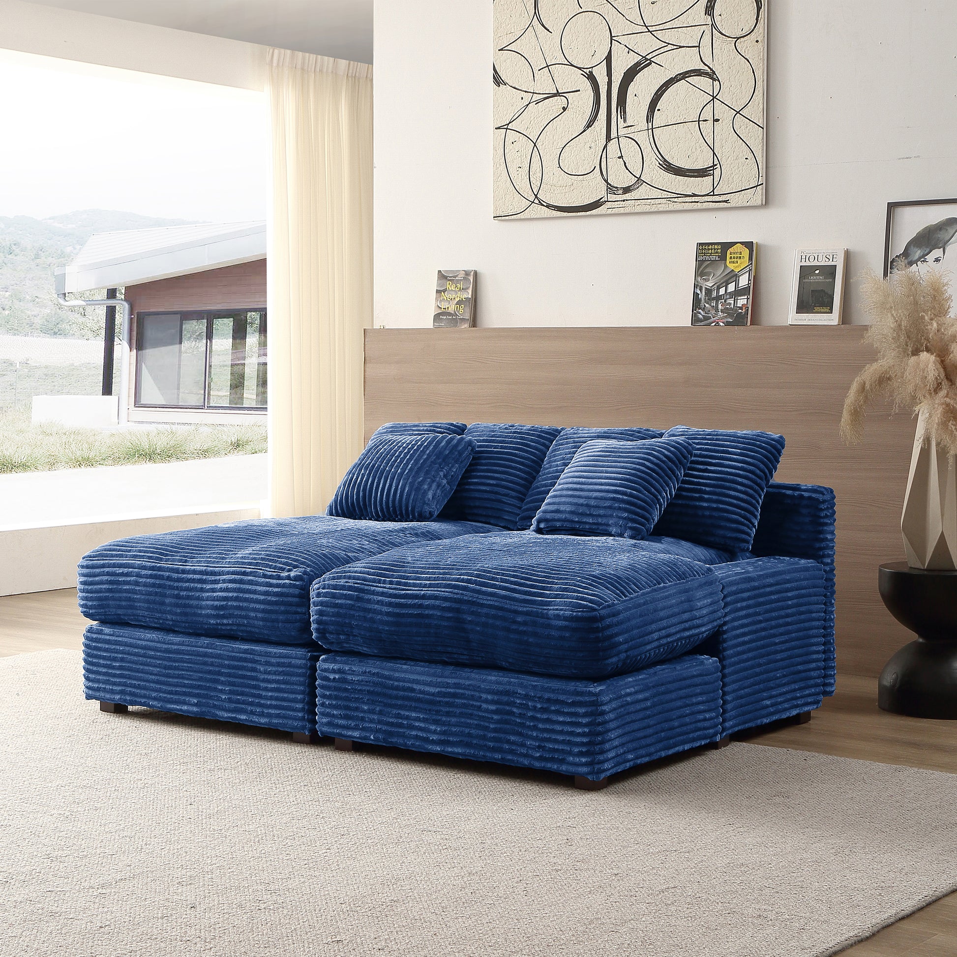 74.8" Modern Luxury Twins Sofa Couch For Living Room Quality Corduroy Upholstery Sleeper Sofa Bed Daybed Navy Blue Navy Blue Corduroy 2 Seat