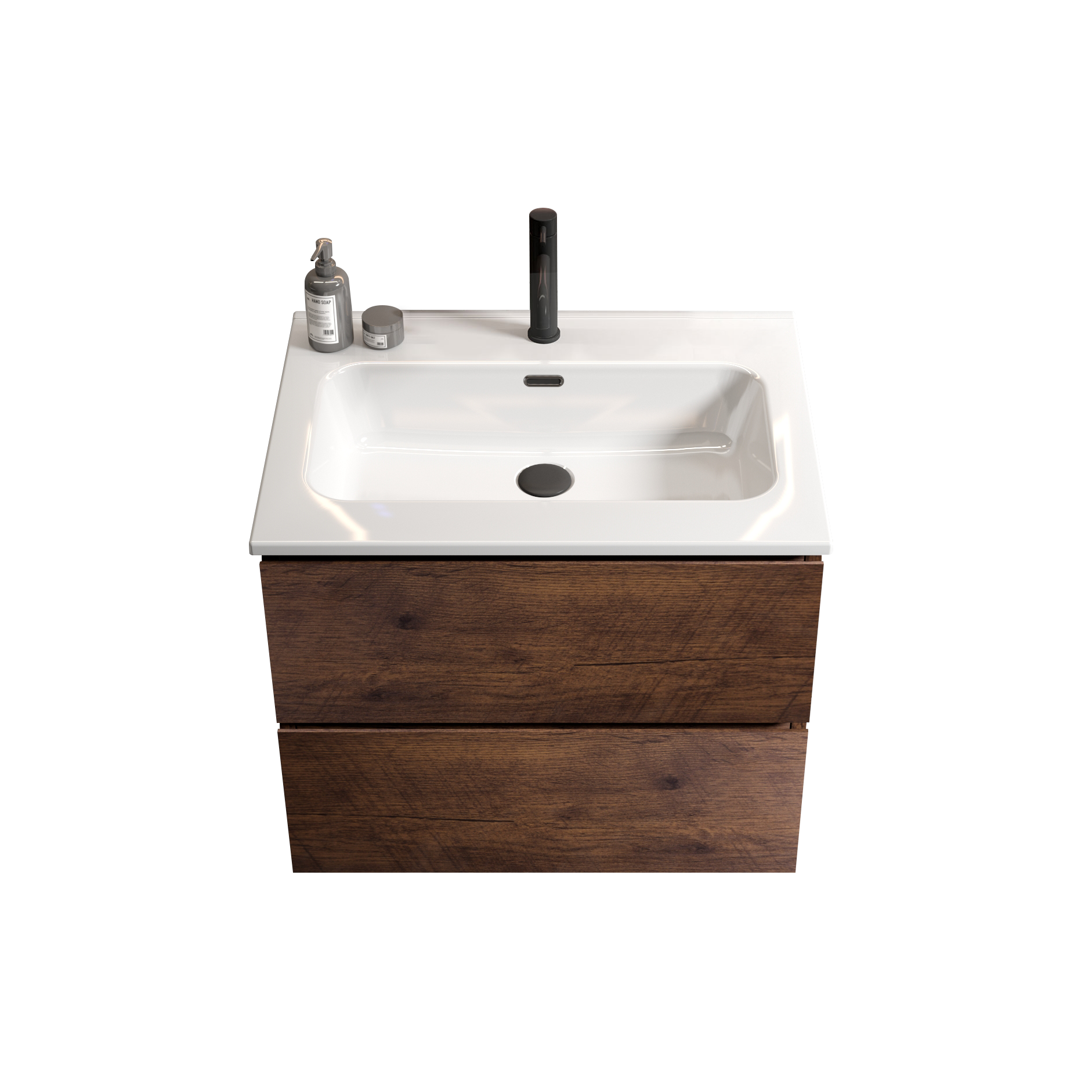 Wall Mount 24" Walnut Bathroom Vanity With Ceramic Sink With One Faucet Hole, Large Storage Floating Bathroom Vanity For Modern Bathroom, One Piece Sink Basin Without Drain And Faucet, Pre Assembled Walnut Bathroom Modern Ceramic Mdf