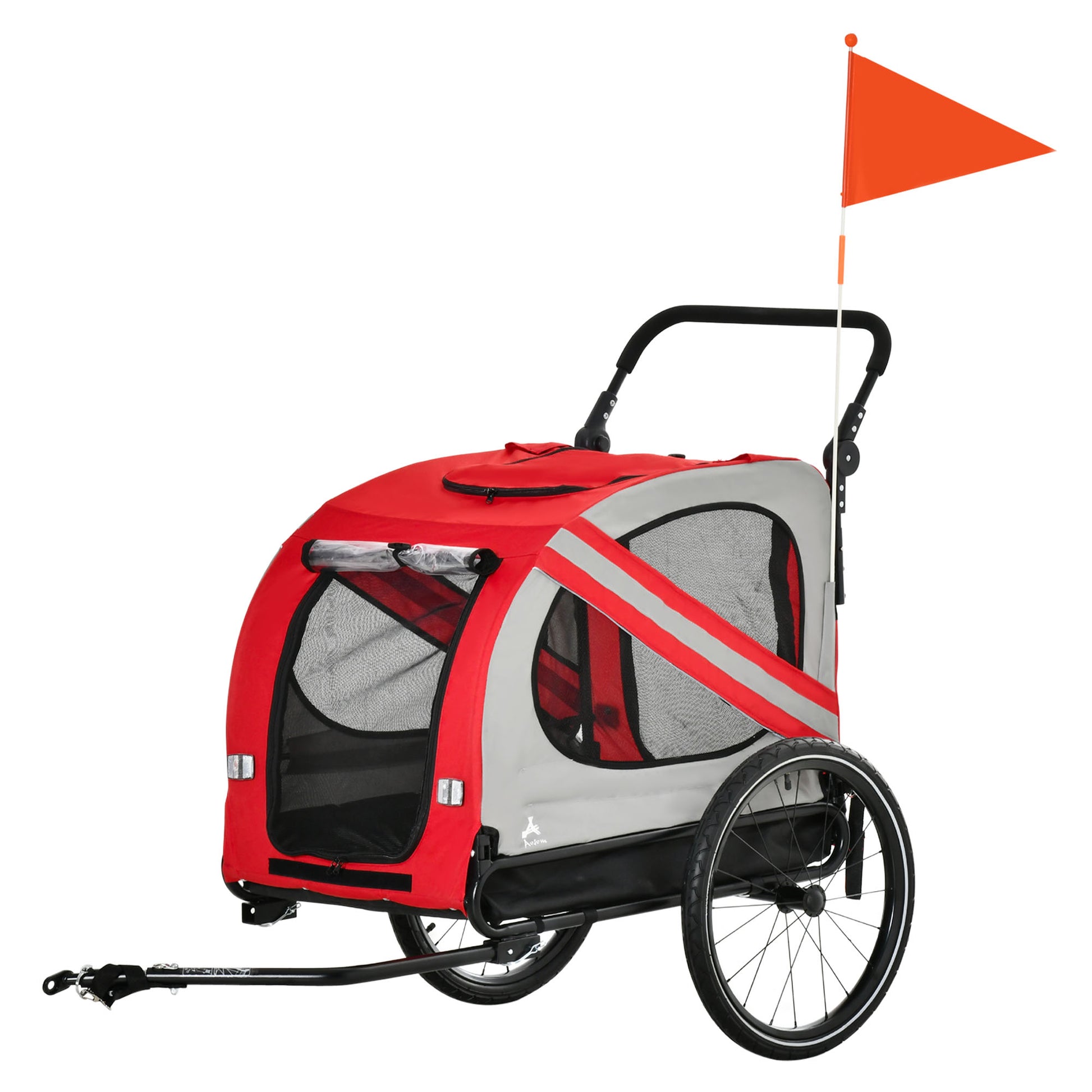 Aosom 2 In 1 Pet Bike Trailer For Small Dogs, Road Visibility Bicycle Stroller, Weather Strong Bike Wagon Trailer Sidecar Attachment, Red Red Steel